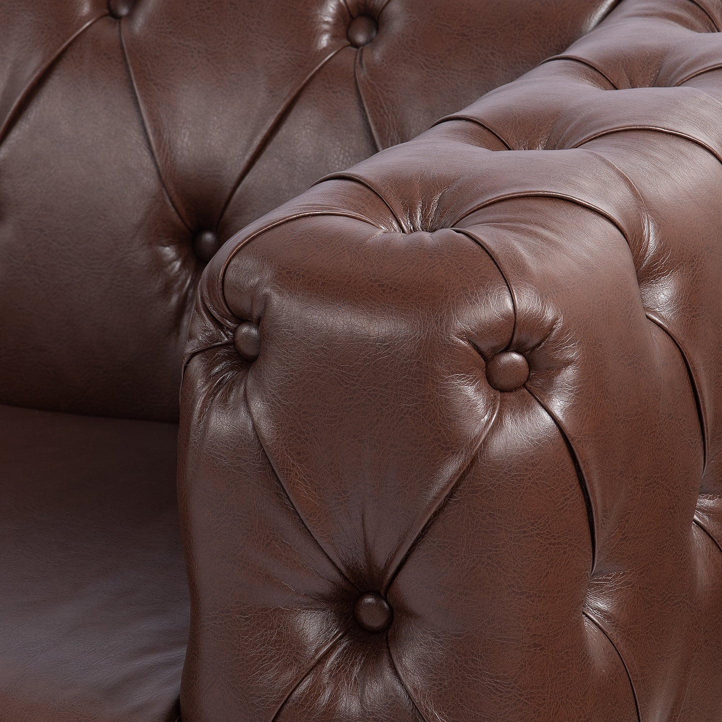 Traditional Square Arm 3-Seater Sofa with Removable Cushion, Dark Brown PU, 84.06 Inch