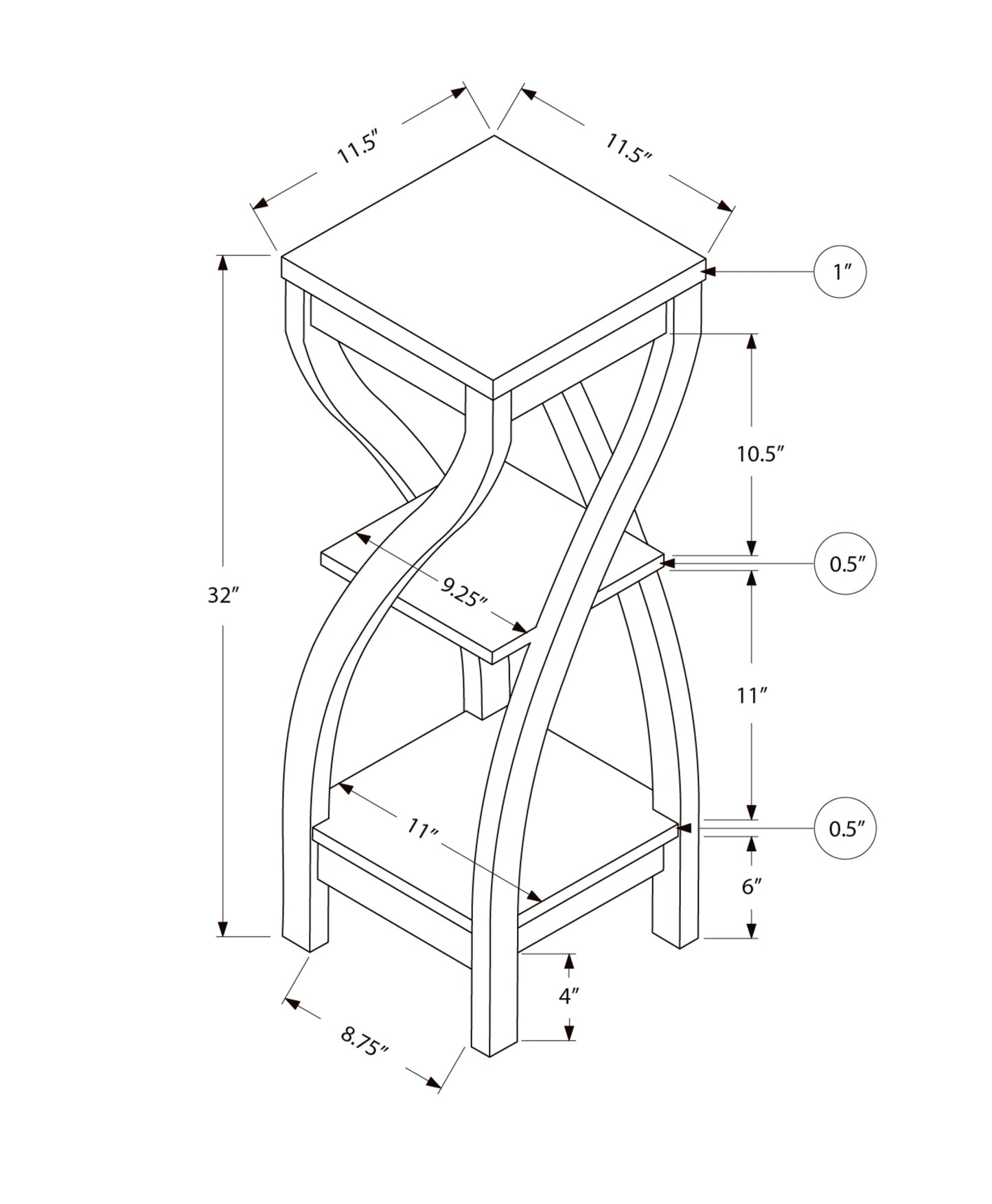 Accent Table - Square Design with Shelves
