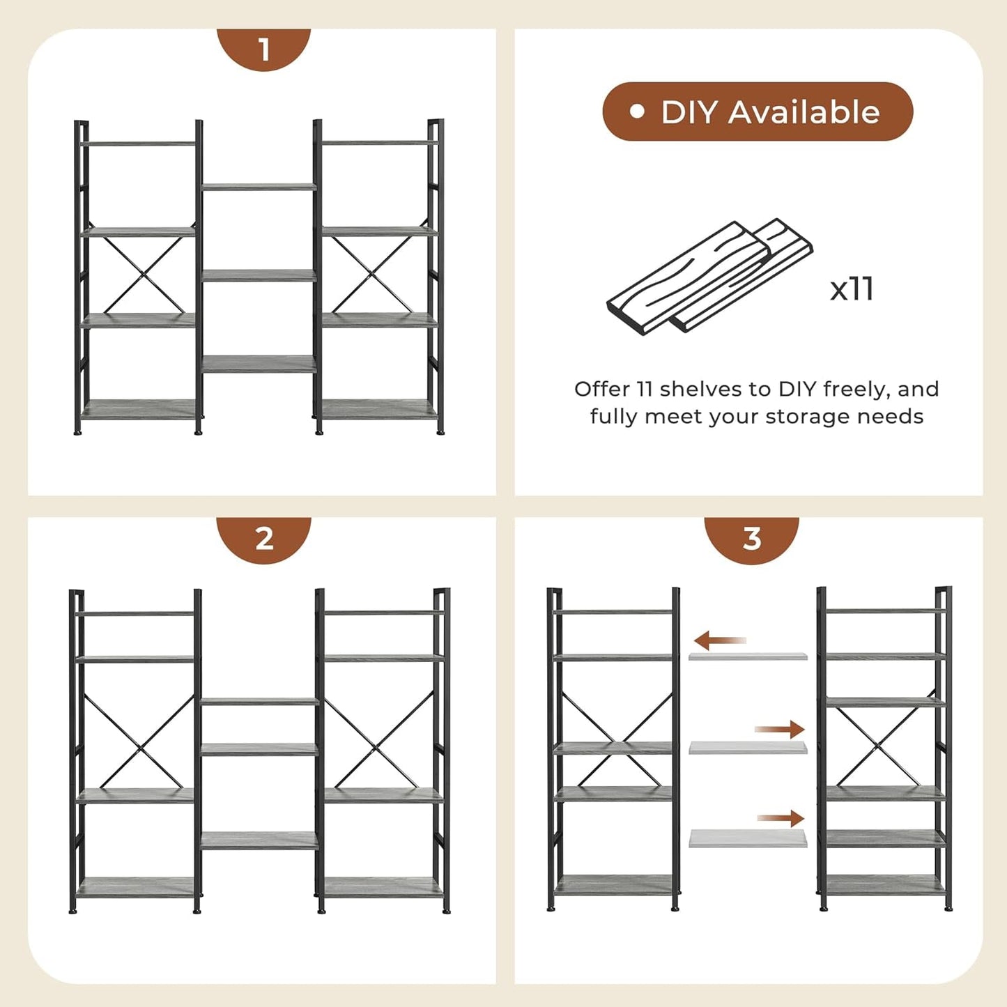 Grey 4 Tier Ladder Bookshelf With 11 Open Shelves For Home