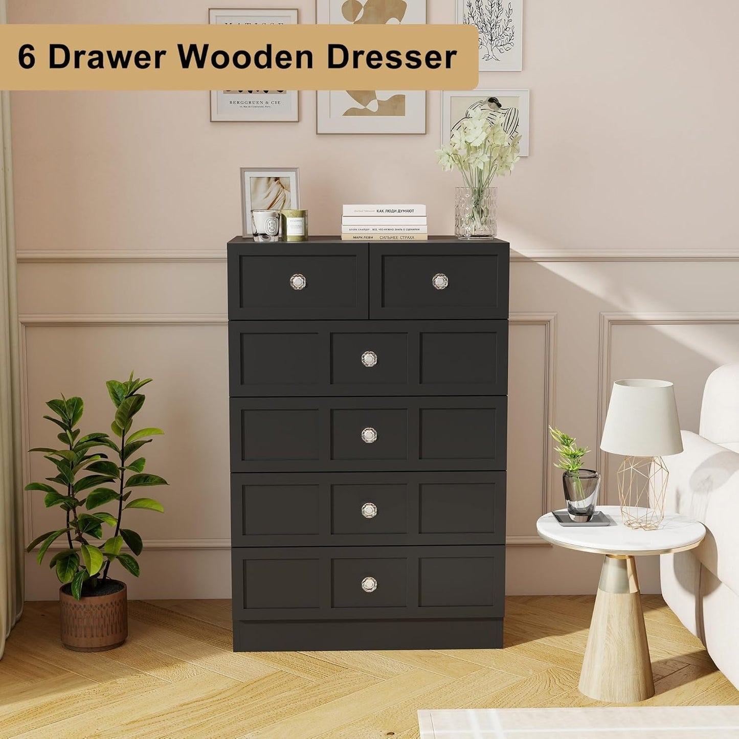 Black Fluted 24 Inch Dresser For Bedroom Storage Solutions