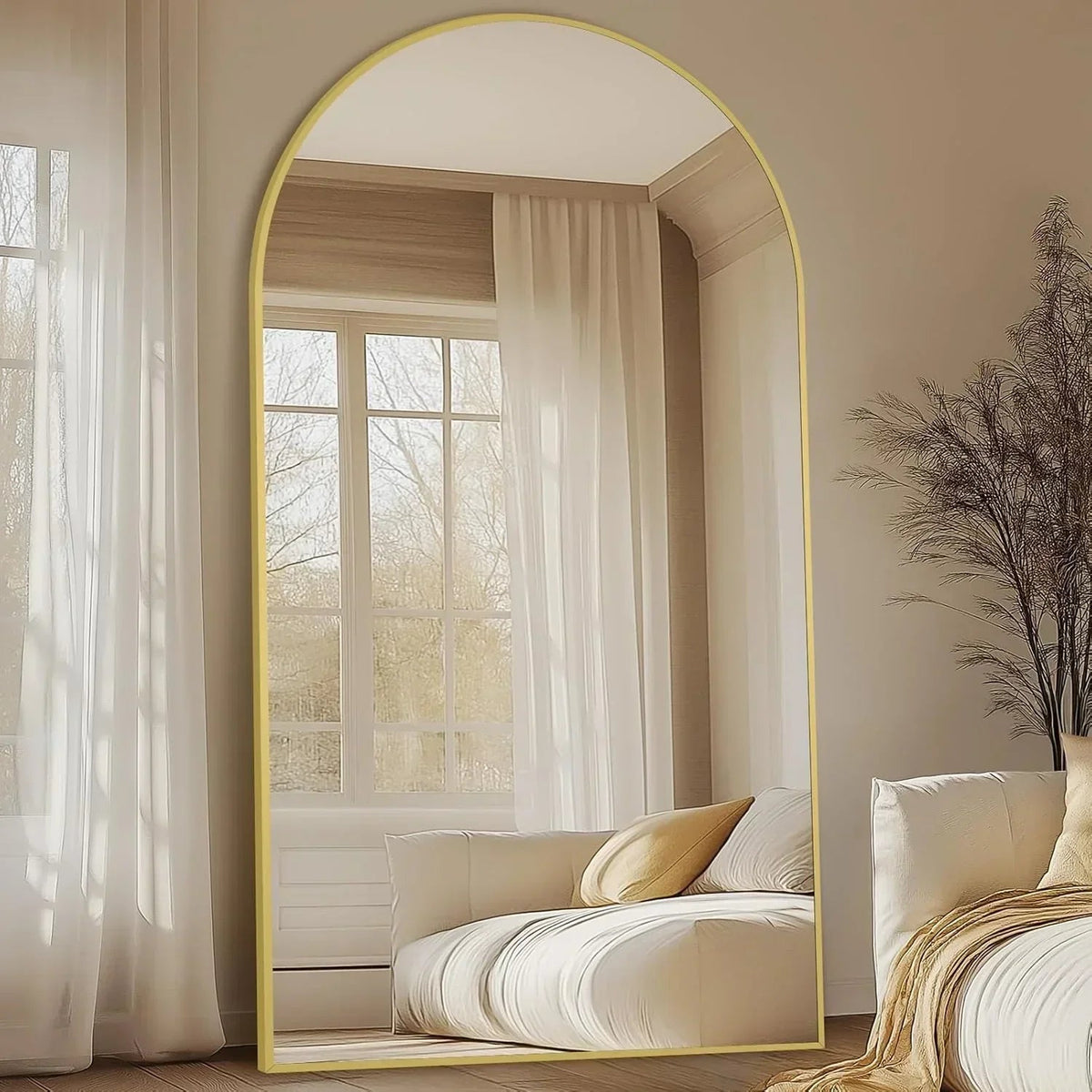 Oversized Gold Full Length Mirror – Arched Floor Mirror