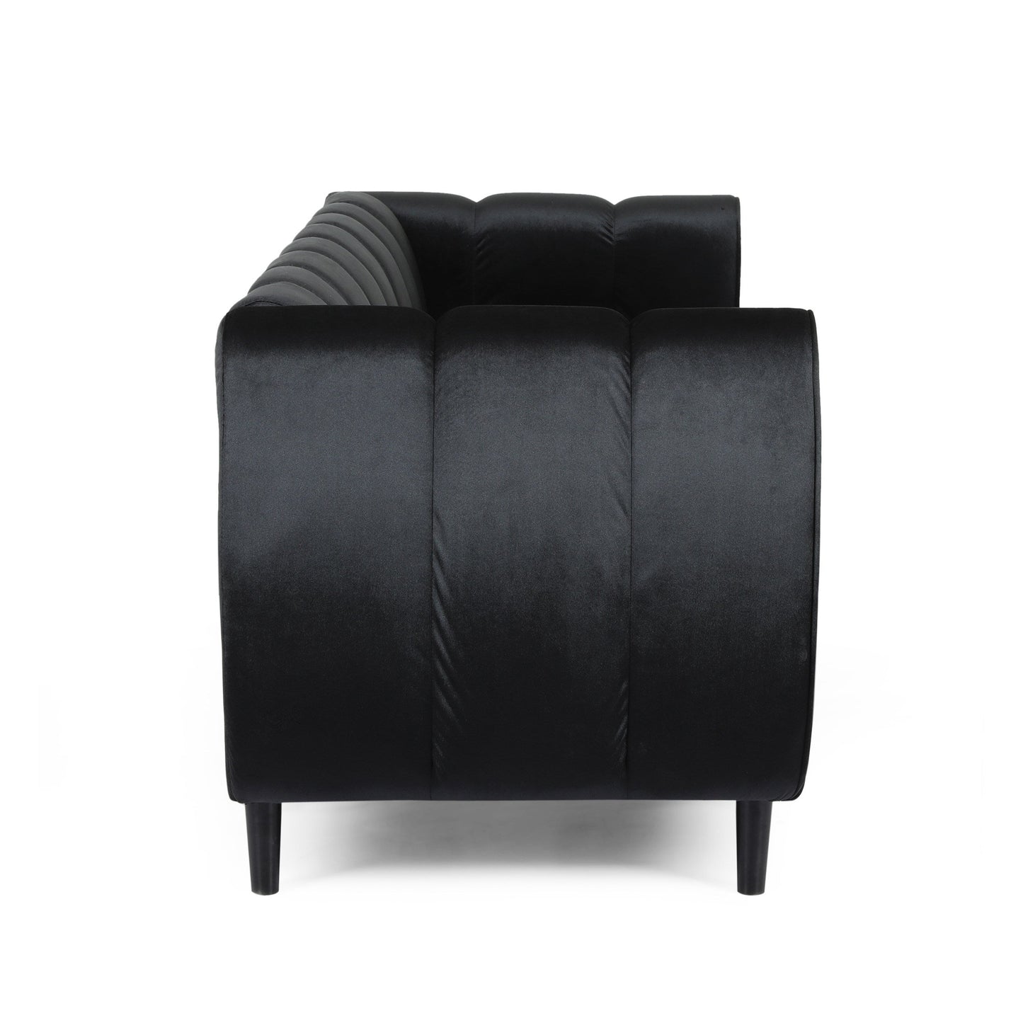 Miranda Modern Glam Velvet 3-Seater Sofa in Black with Birch Wood Legs