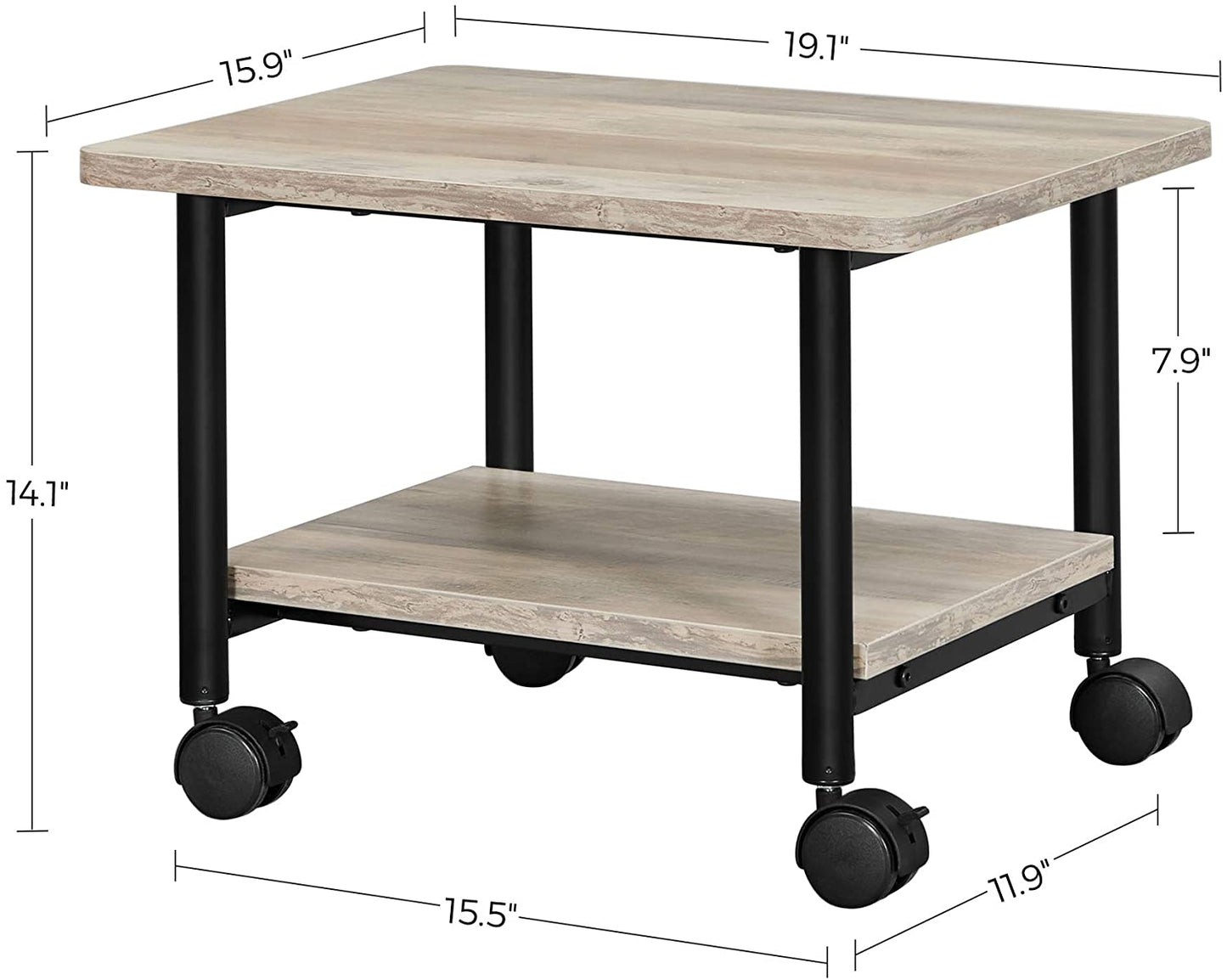 Industrial Under Desk Printer Stand, 2-Tier Mobile Machine Cart with Shelf, Heavy Duty Storage Rack