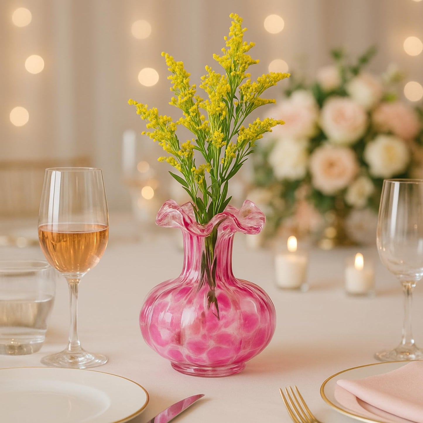 Soft Bloom Hand‑Blown Glass Flower Vase Décor – 7″