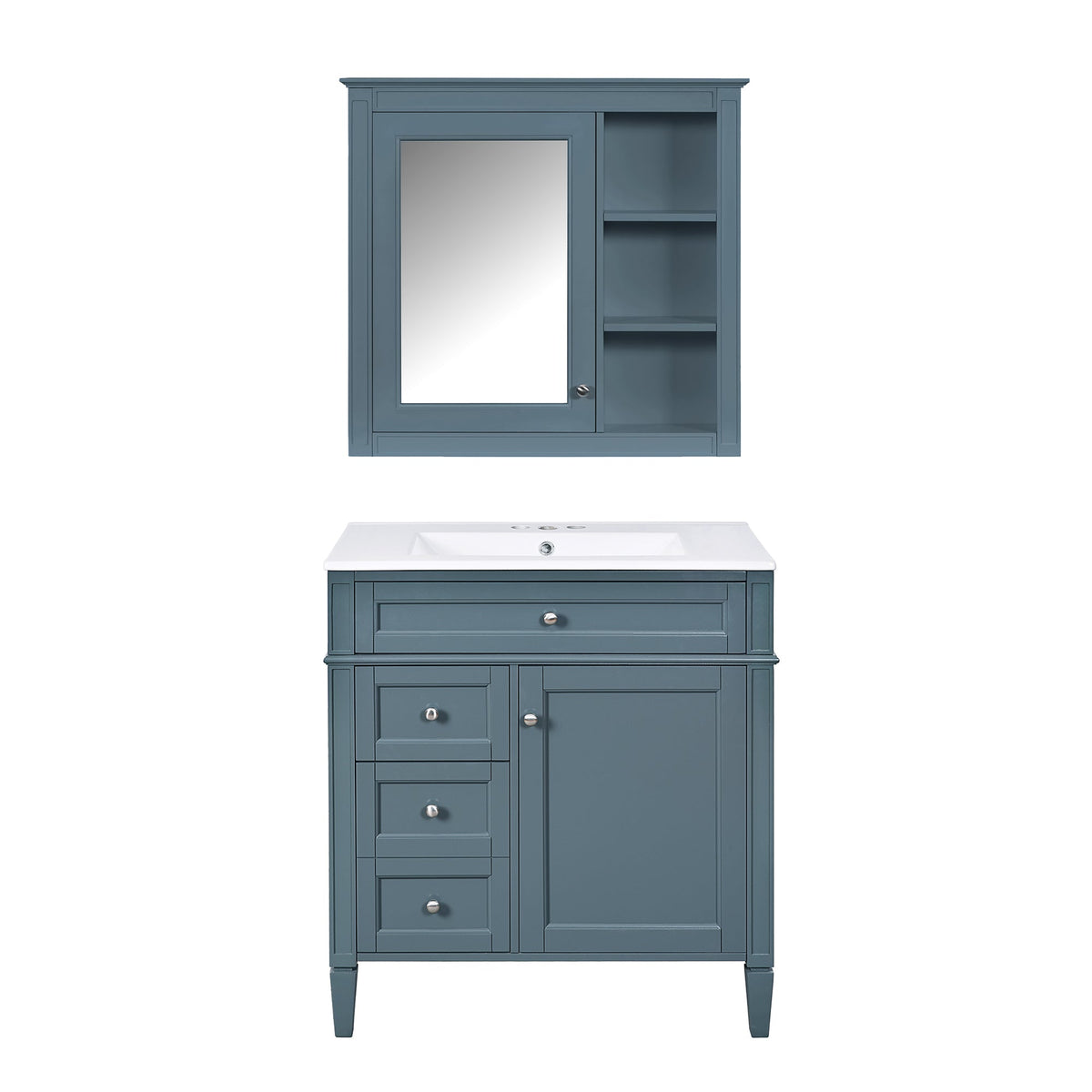 30'' Bathroom Vanity with Top Sink and Mirror Cabinet