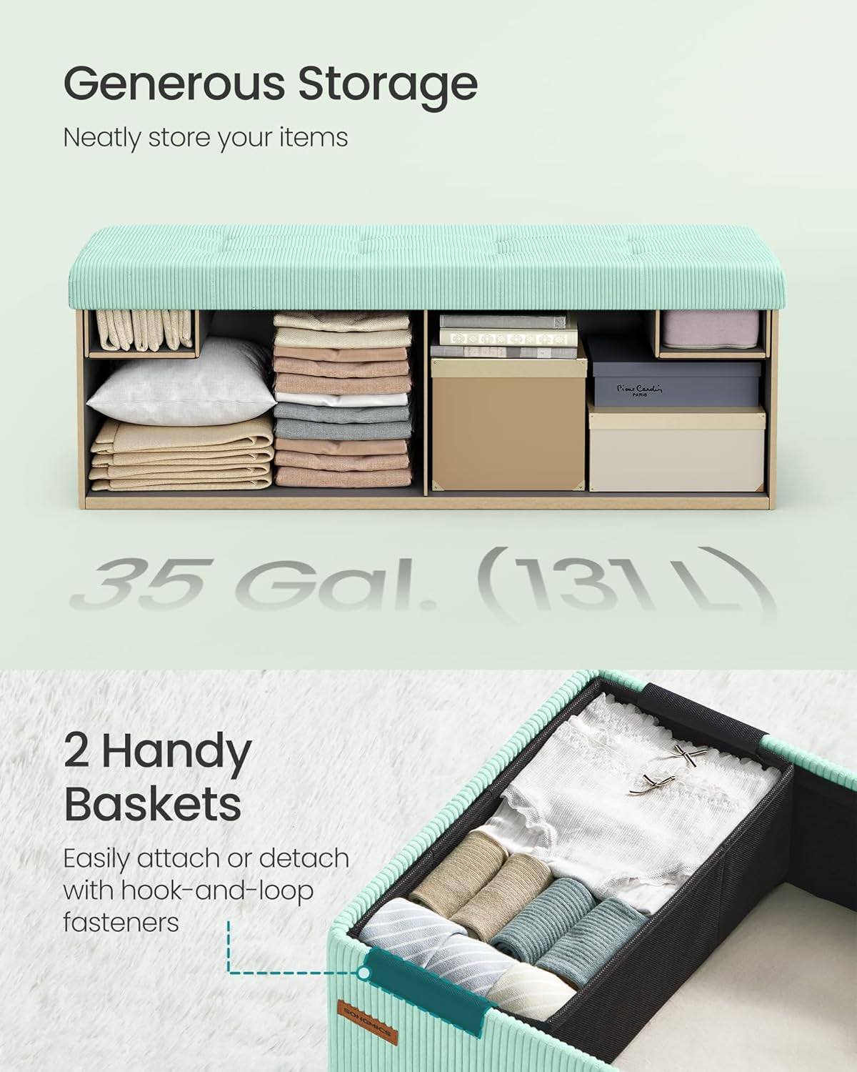 Moon light Green Foldable Storage Ottoman Bench Room