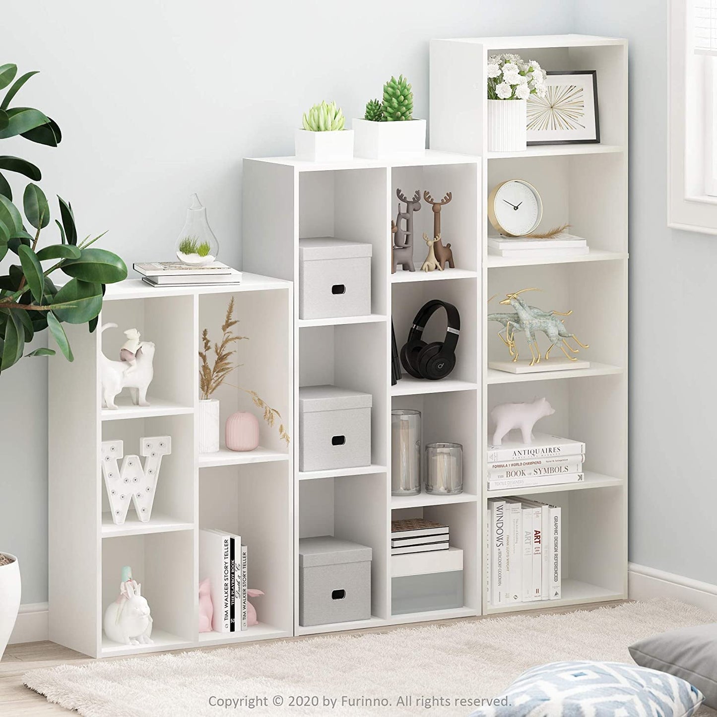 White 5 Tier Bookcase Storage Shelf For Living Room