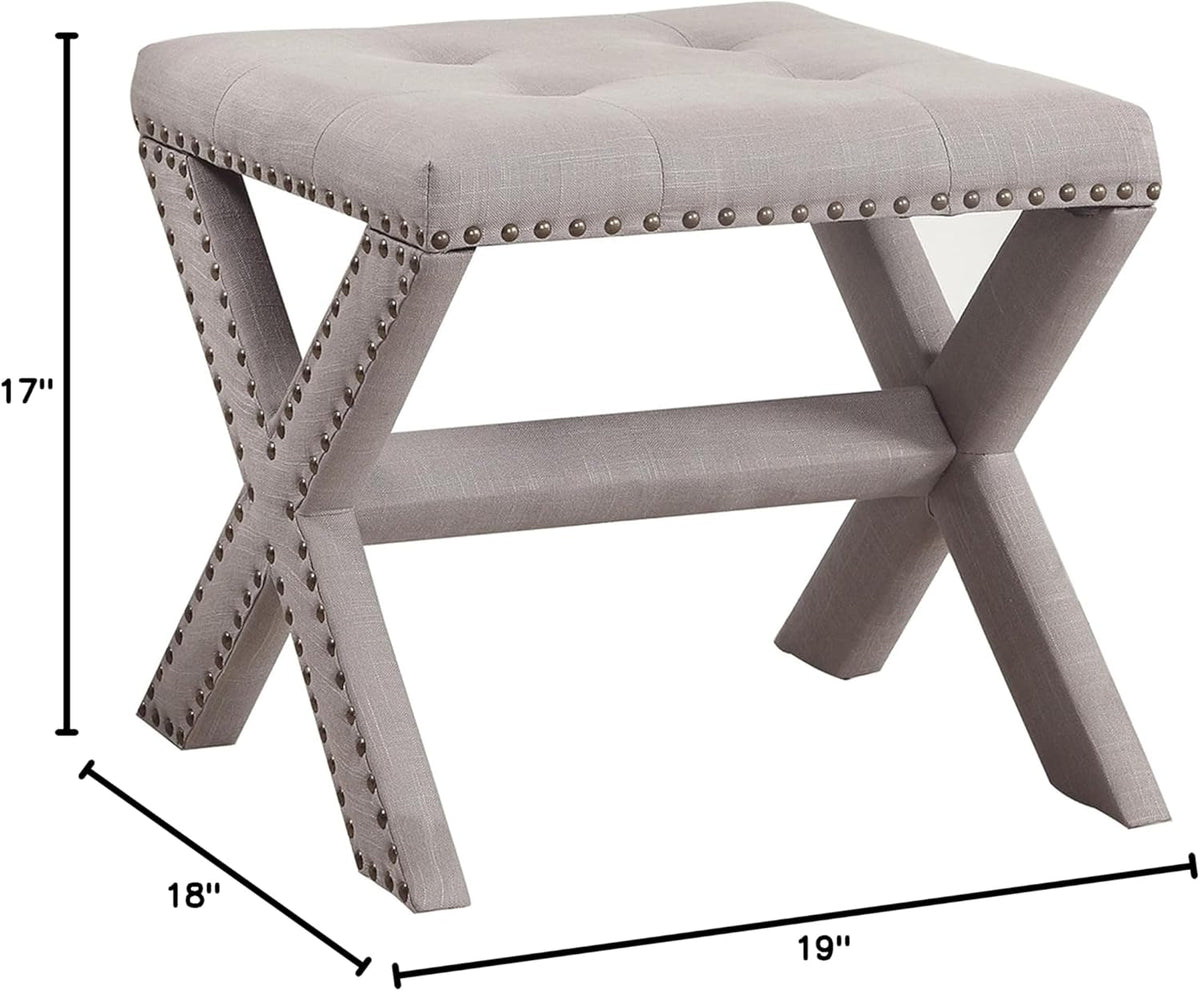 Linen Blend Accent Bench with Nailhead Trim