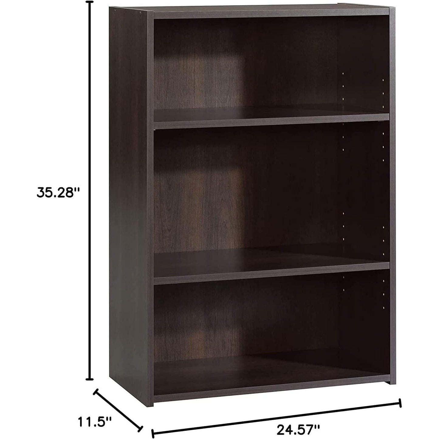 Cinnamon Cherry 3 Shelf Bookcase Engineered Wood 35in Tall