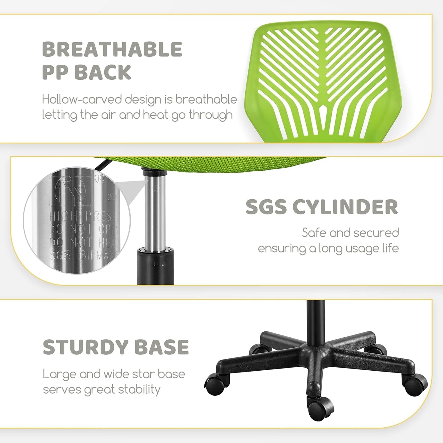 Kids Desk Chair Green Swivel Task Chair With Lumbar Support