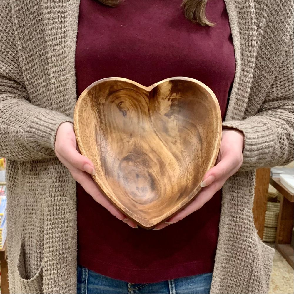 Heart Shaped Acacia Wood Bowl 8"