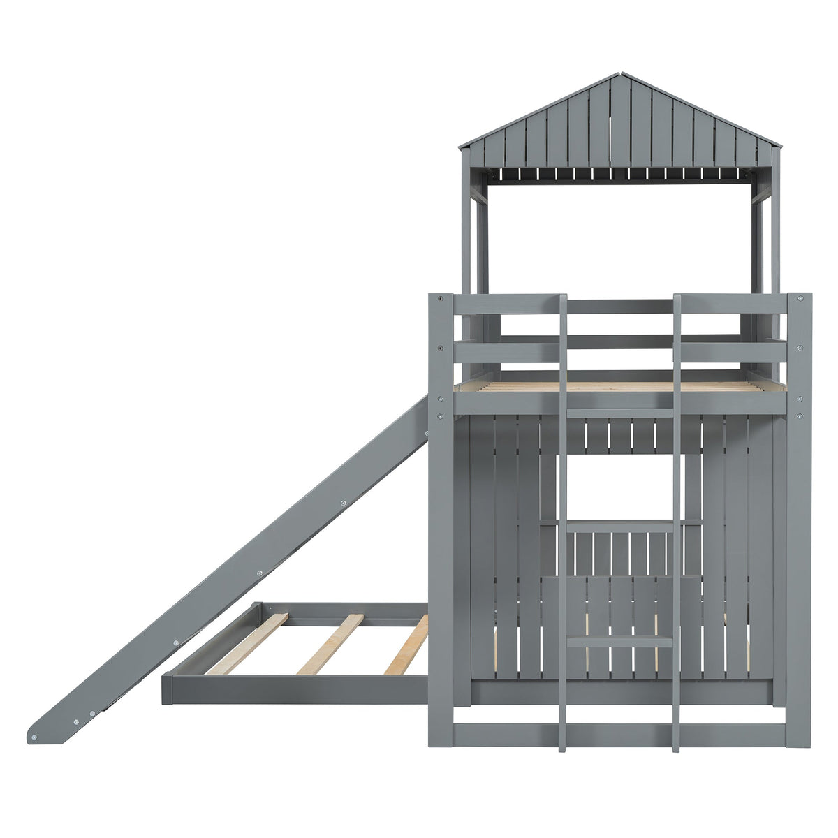Wooden Twin Over Full Bunk Bed, Loft Bed with Playhouse