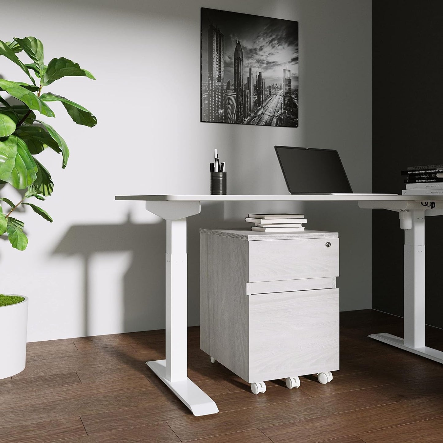 Grey Rolling Locking Two Drawer Vertical Filing Cabinet