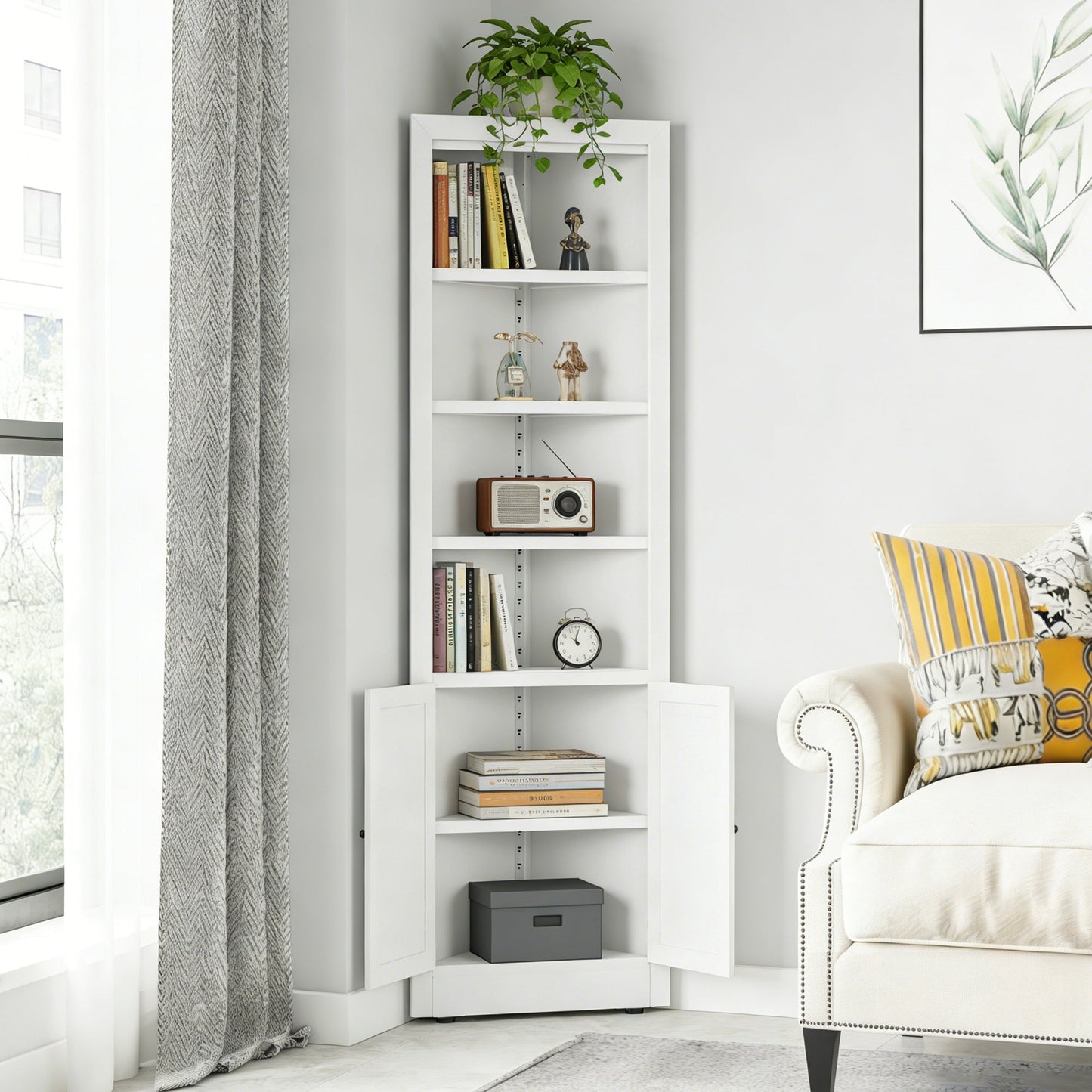 71" Tall Corner Storage Cabinet with 2 Doors and 6-Tier Shelves