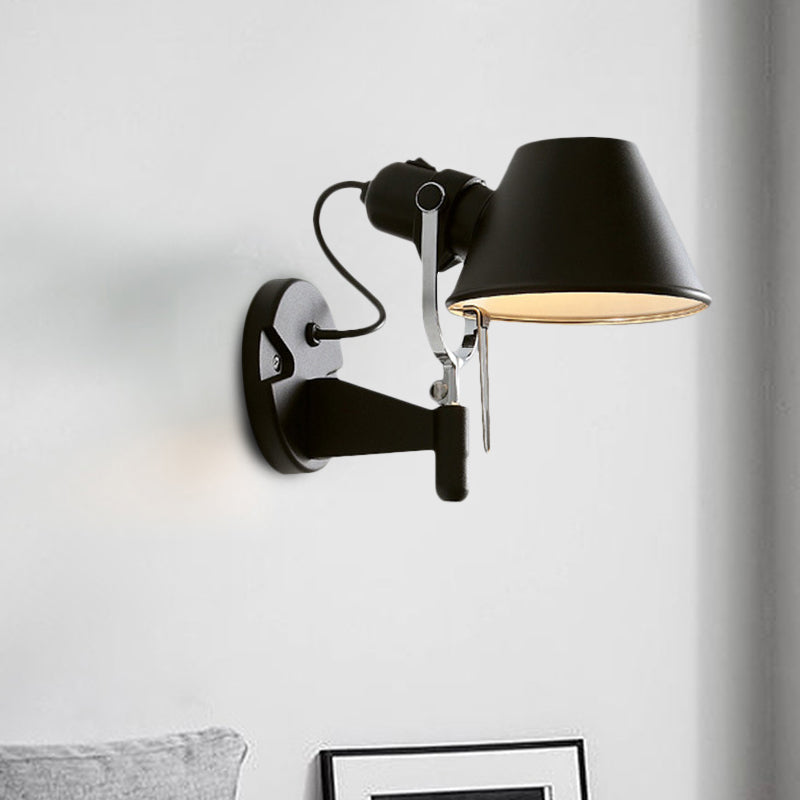 Olivia's Adjustable Metal Truncated Cone Wall Sconce - Industrial Chic for Bedside Lighting in Black/Silver