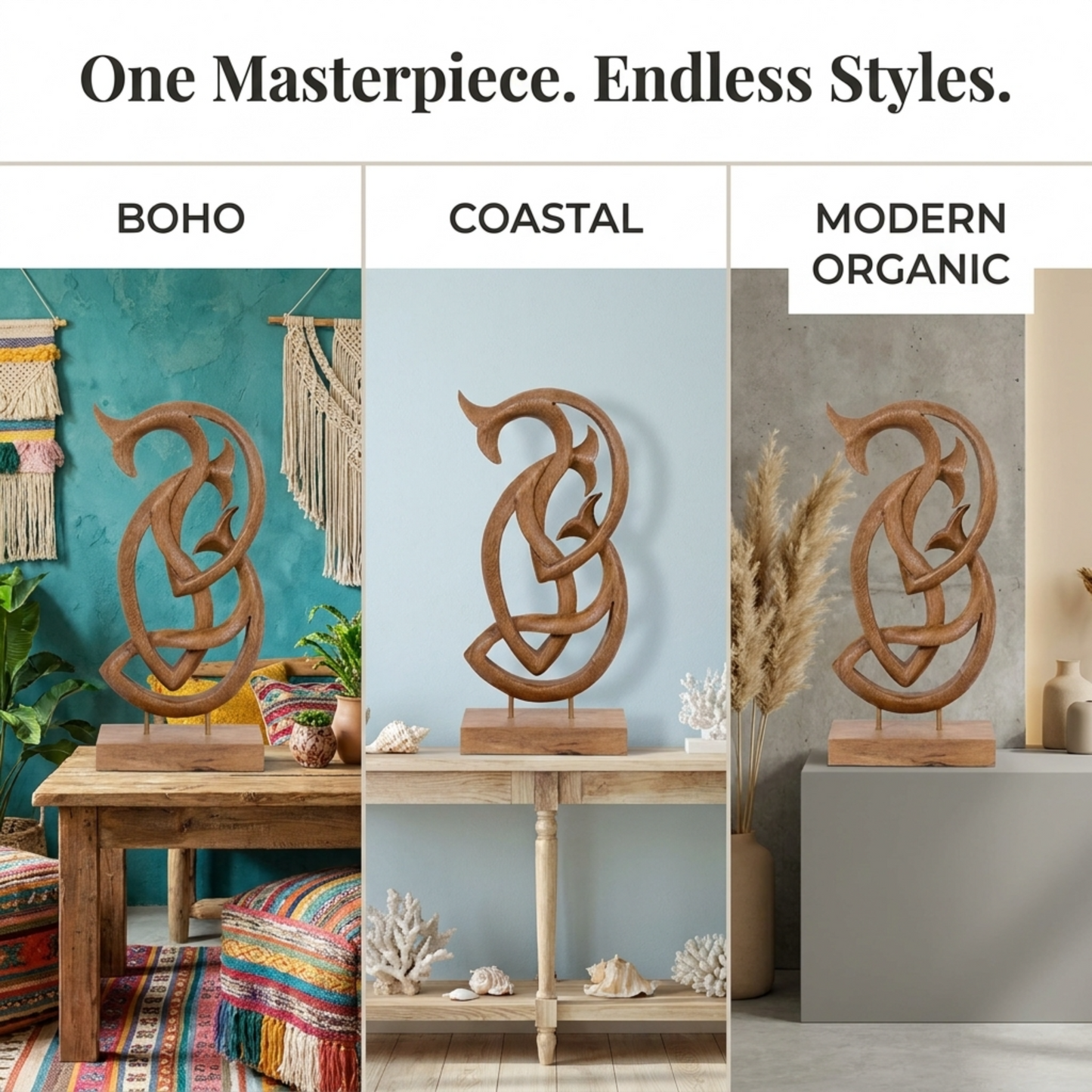 Wooden Fish Sculpture – Handmade Solid Acacia Art for Home Décor & Gift