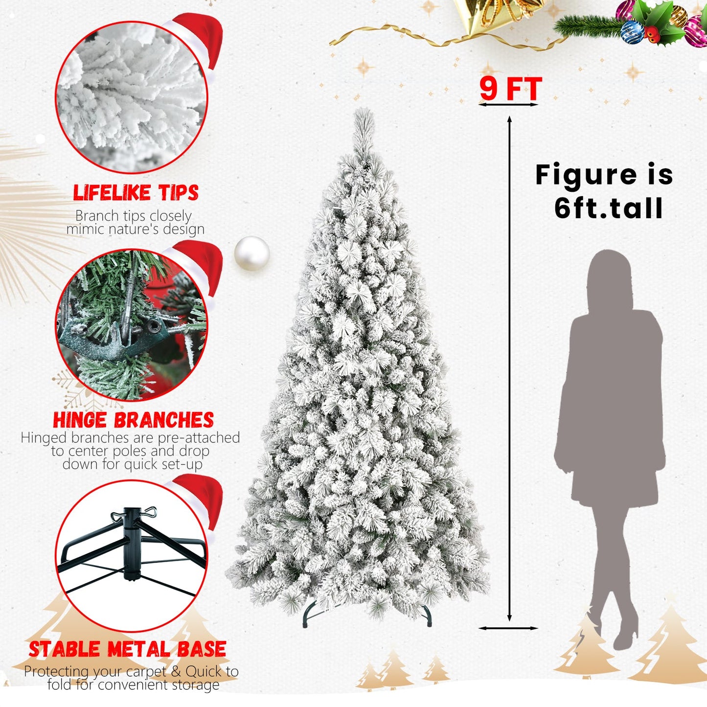 8FT Flocked Christmas Tree with 1445 Tips