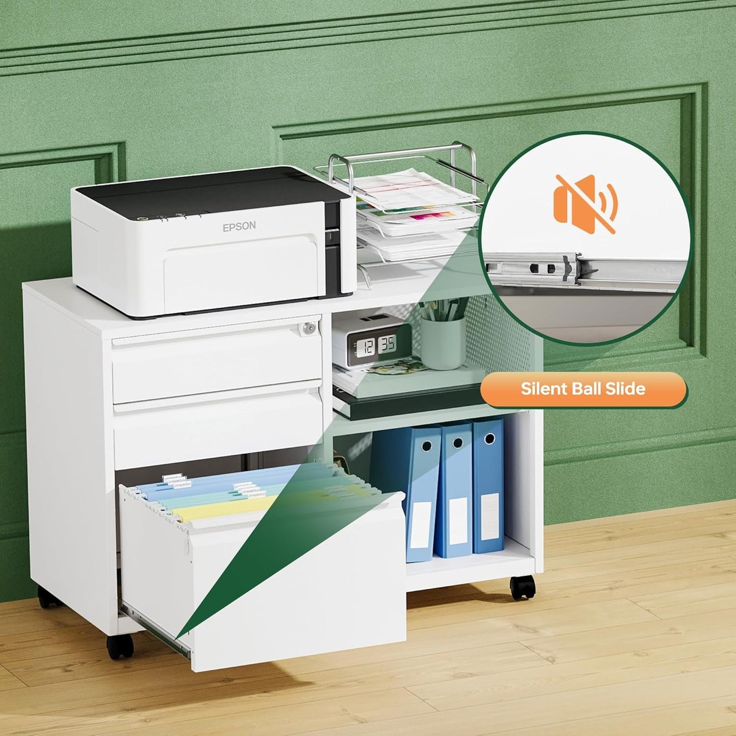 White Locking 3 Drawer File Cabinet For Home Office