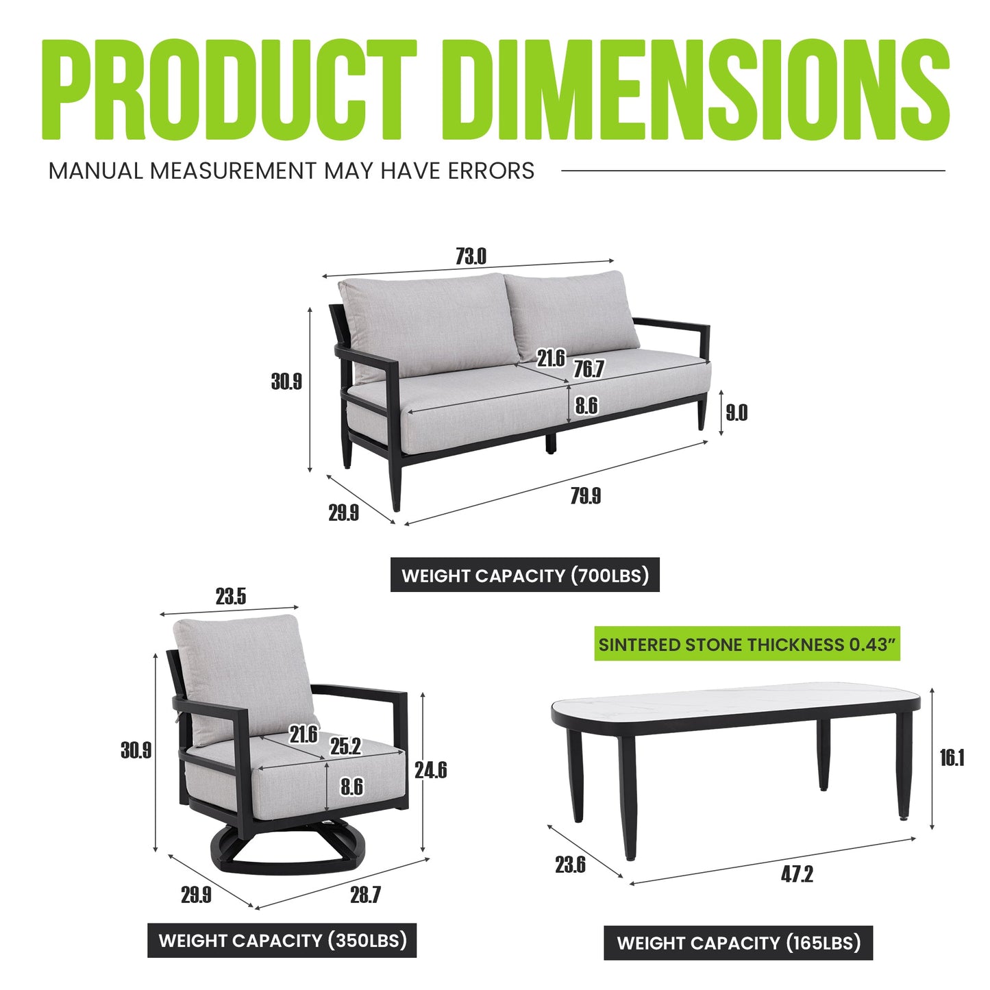 4PC Outdoor Conversation Set with Fully Weld 360° Swivel Club Chairs