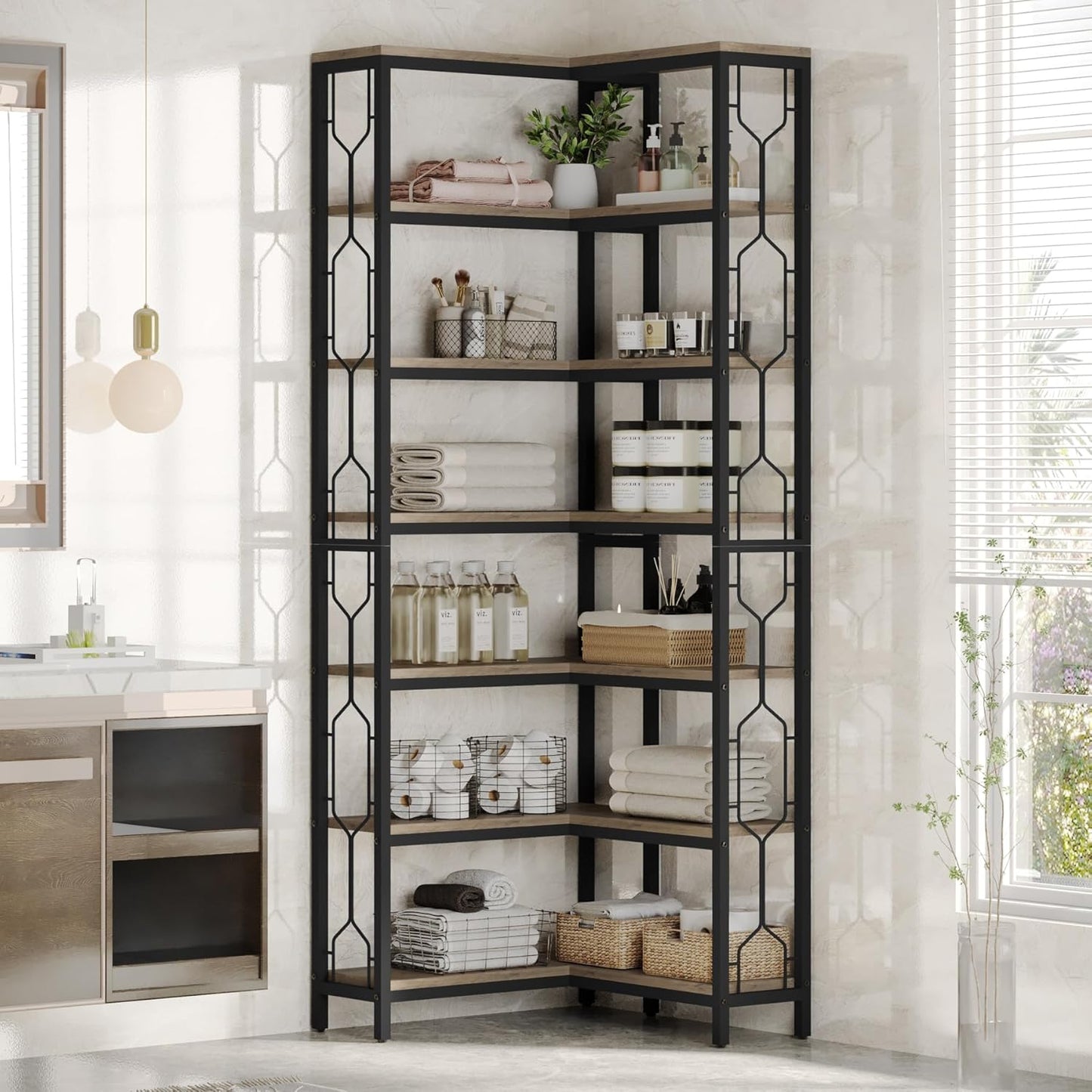 78.74" Tall 7-Tier Industrial Bookshelf