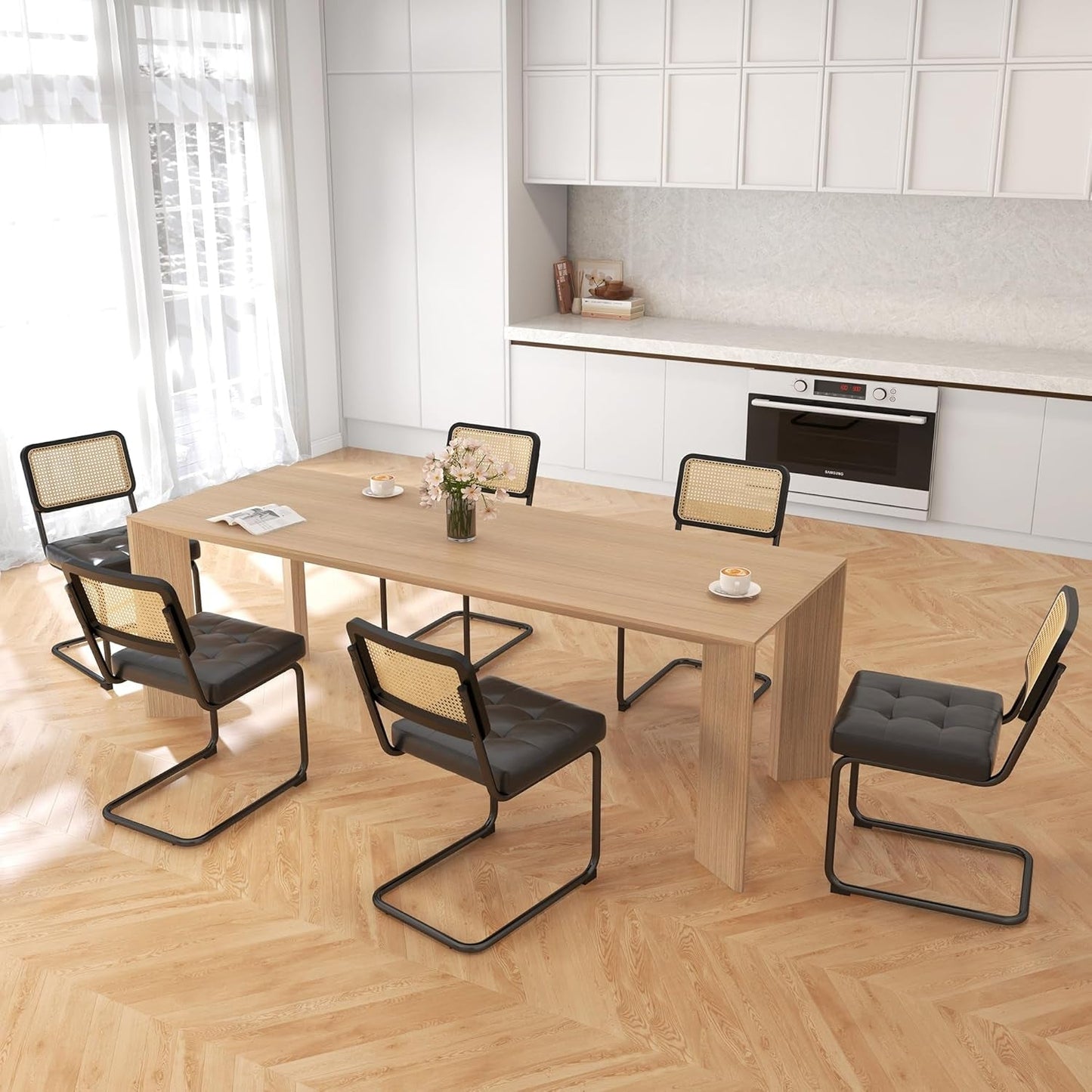 Mid Century Upholstered Cantilever Dining Chairs Black