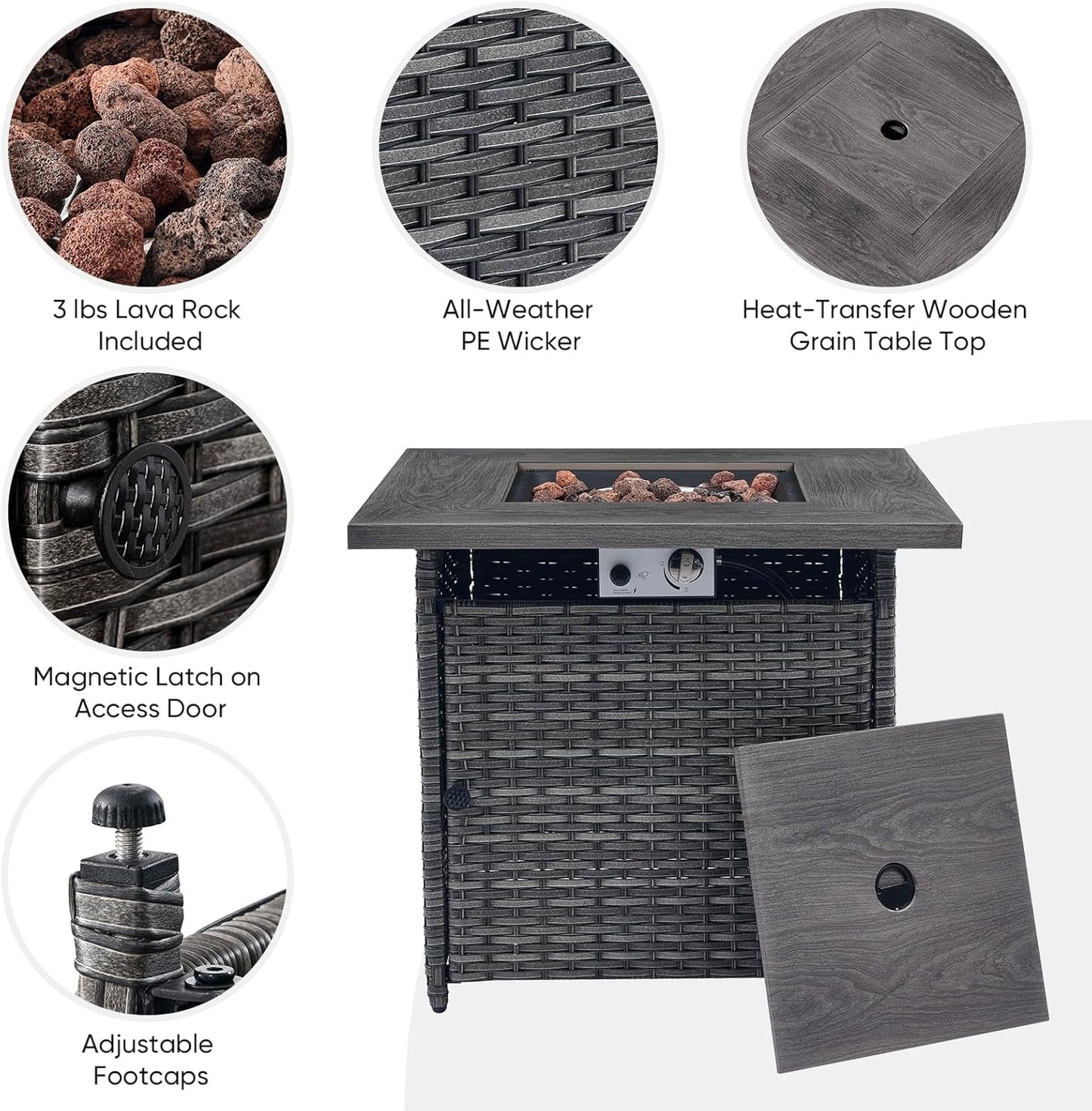 5 Piece Patio Wicker Set With Propane Fire Pit Table