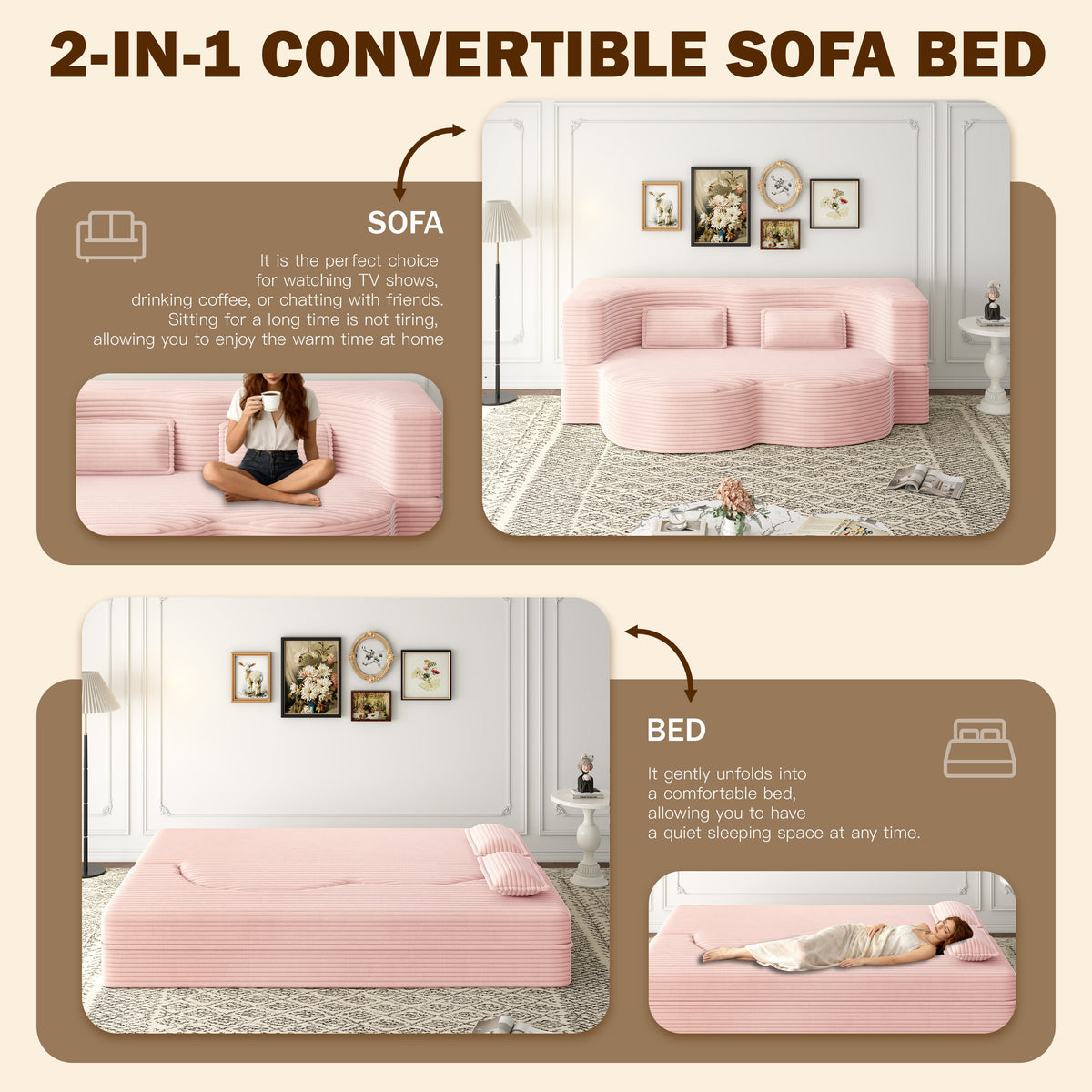 Modern Floor Sofa with 2 Pillows