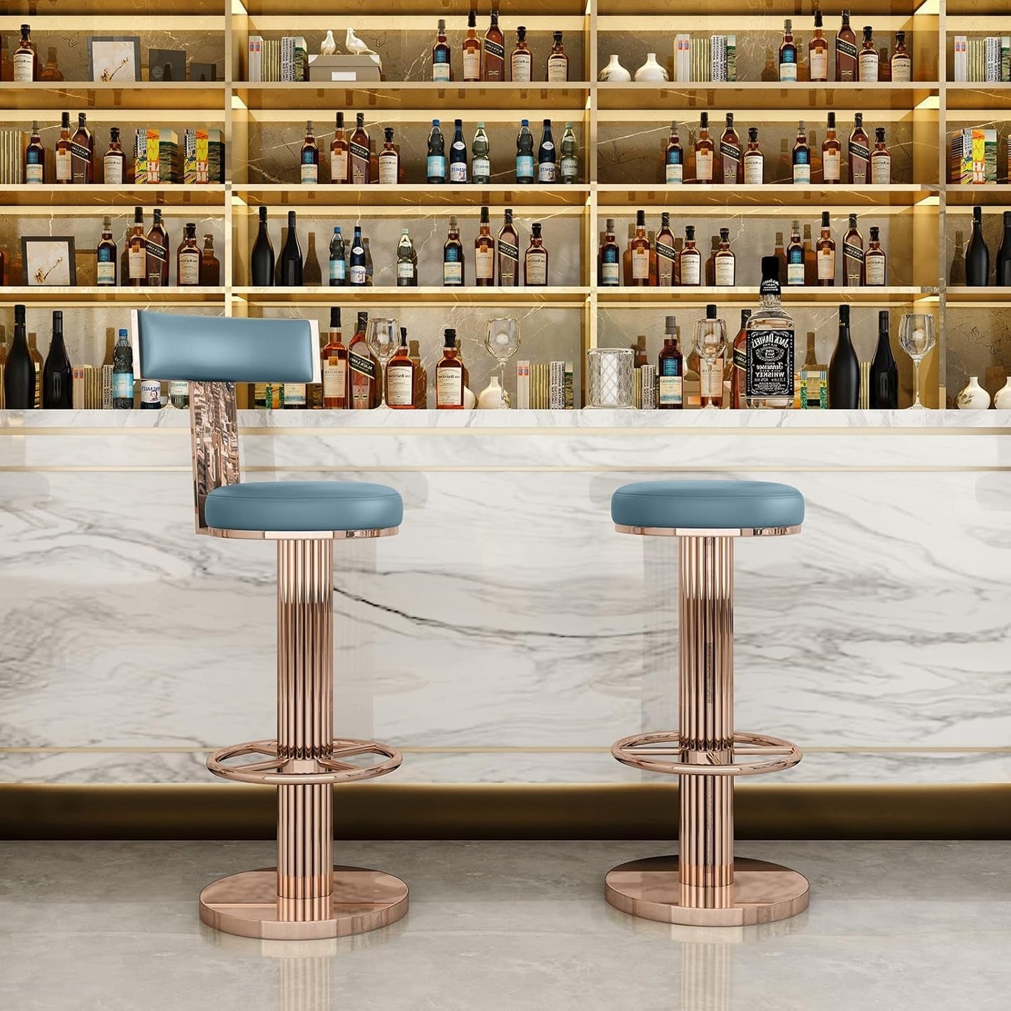Blue Adjustable Height Counter Height Bar Stool With Backrest