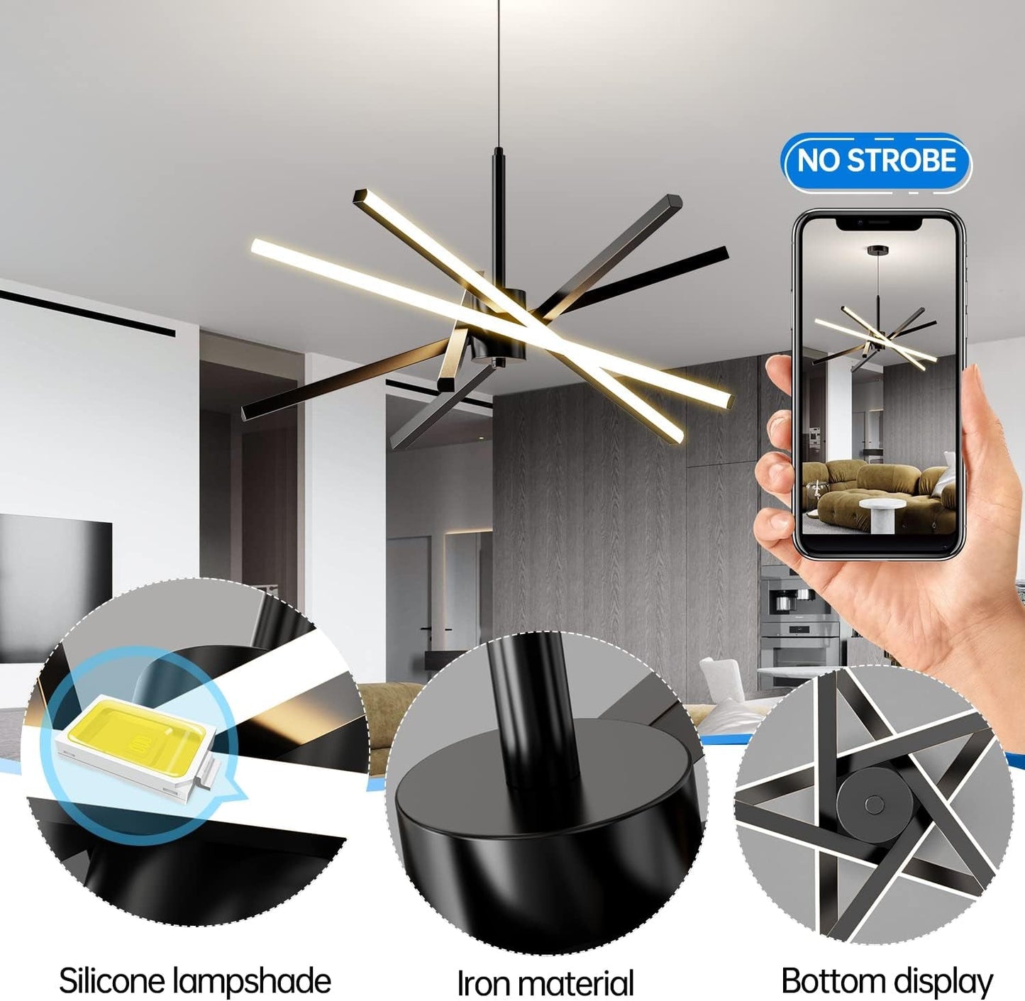 Black 31.5 Inch Modern Sputnik LED Chandelier Lighting
