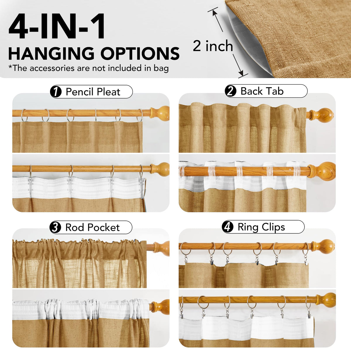 Light Filtering Linen Drapes, Back Tab & Rod Pocket