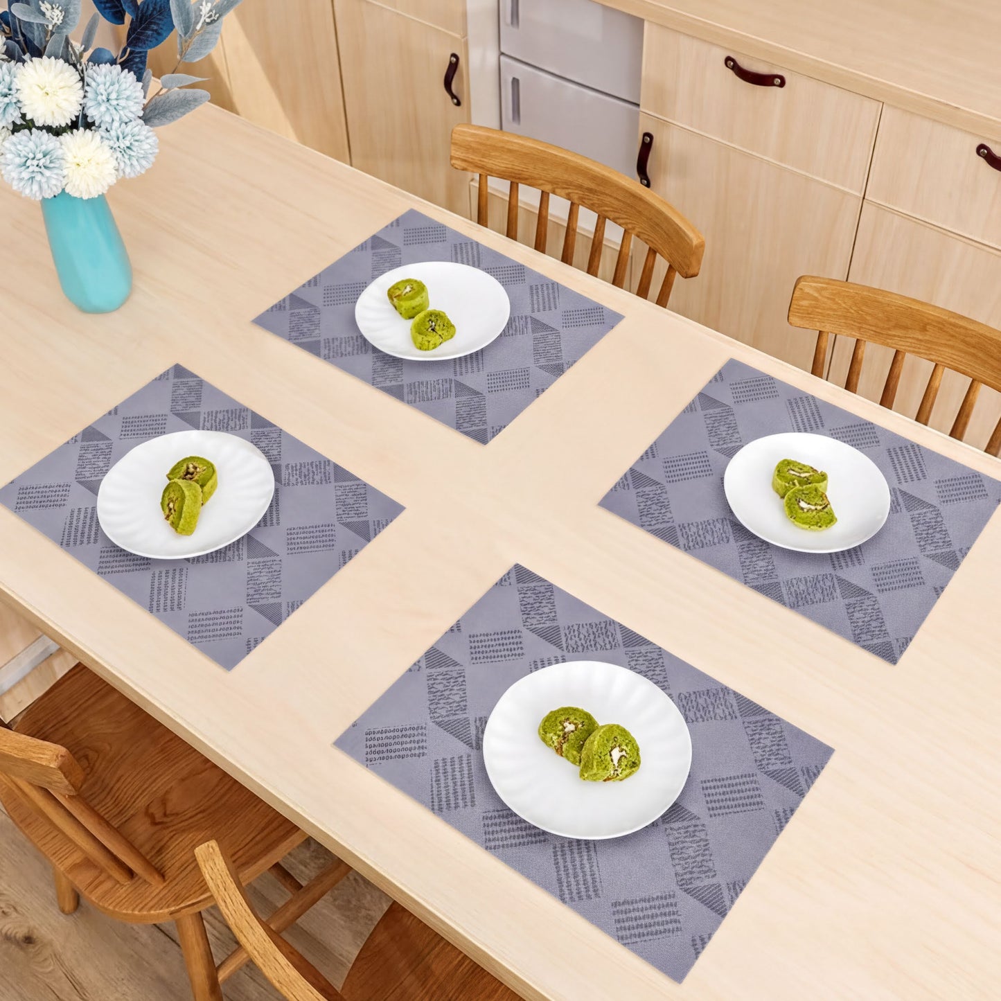 PVC Placemats – Non Slip Table Protectors for Dining Table, Gray & Silver
