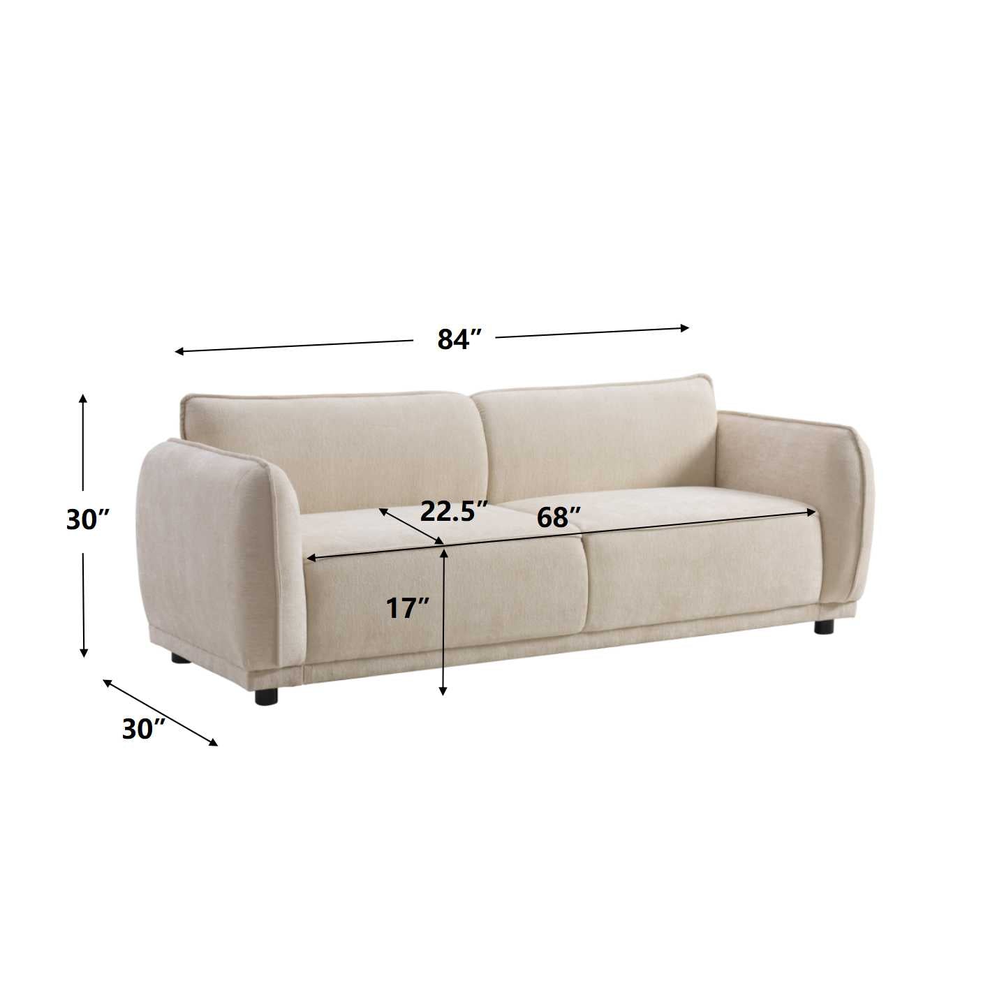 Oslo 84" Round Arm Modern Upholstered Boucle Sofa