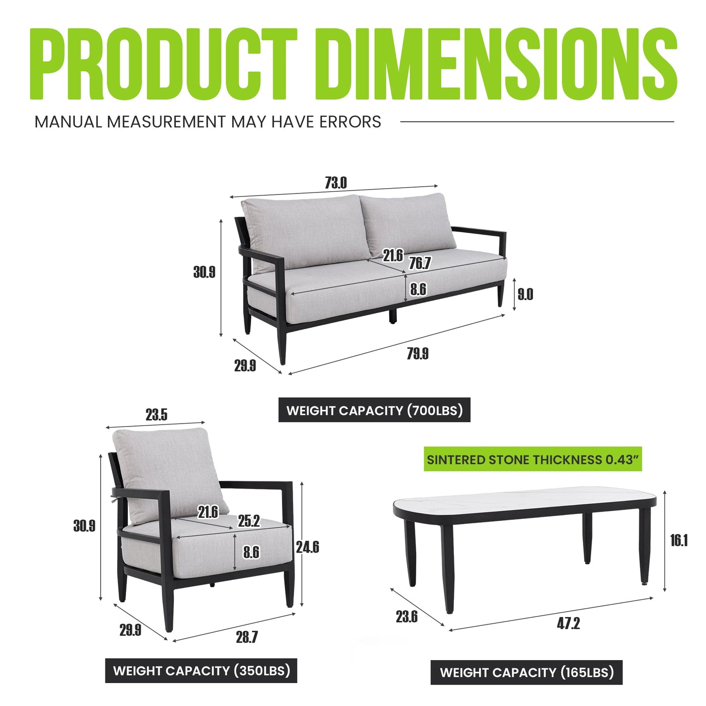 4PC Outdoor Conversation Set with Modern Club Chairs