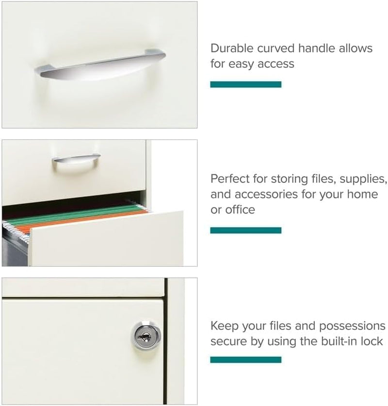3 Drawer 27.32 Inch White Metal Filing Cabinet Lockable Preassembled For Legal And Letter Size