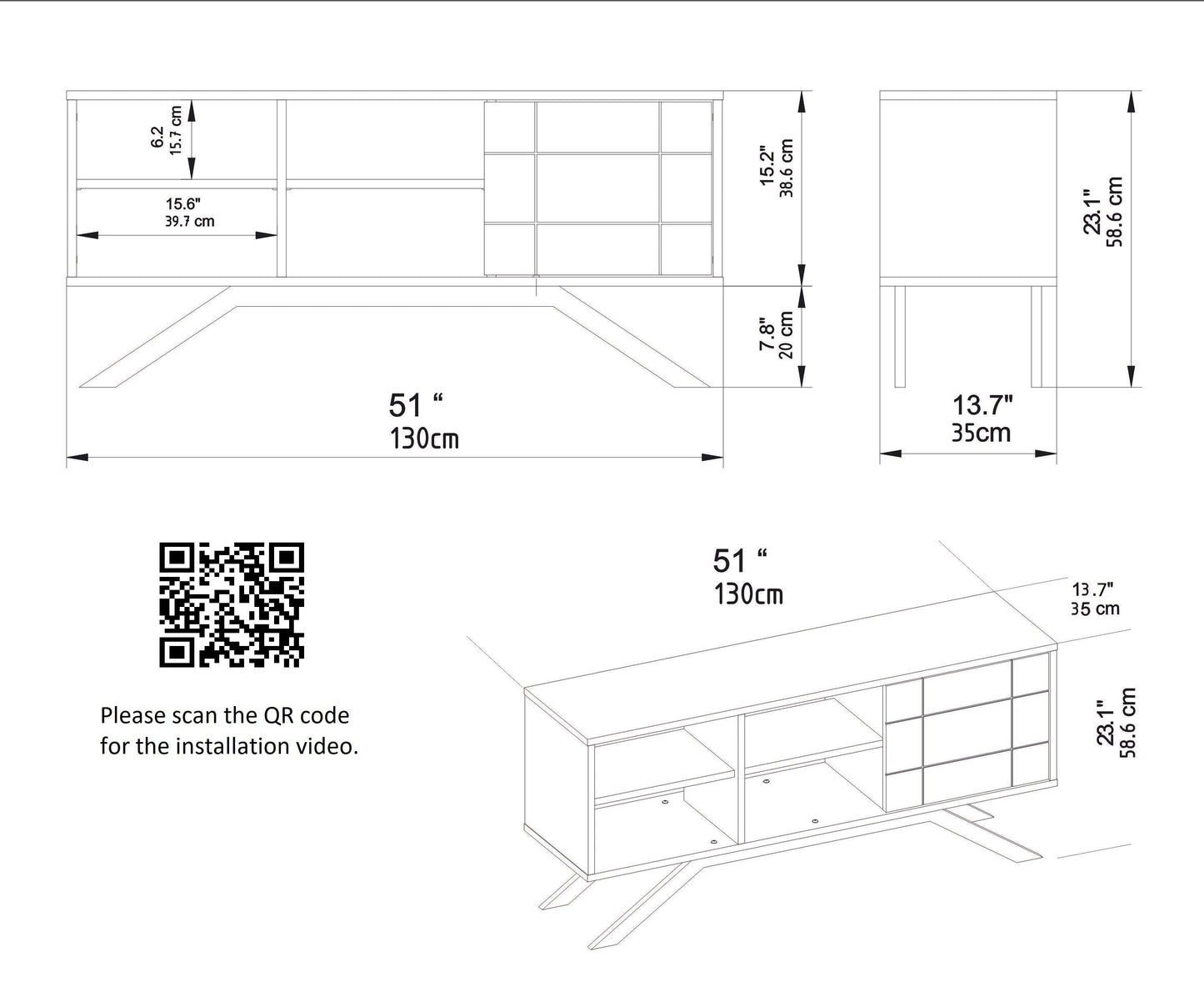 North 51" TV Stand and Media Console with A Cabinet and Shelves