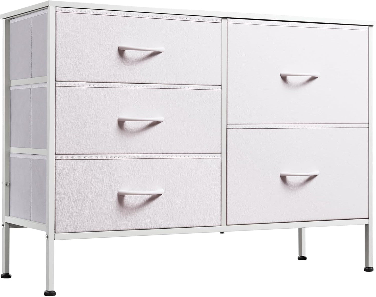 Fabric Dresser With 5 Drawers White For Bedroom Storage Organizer