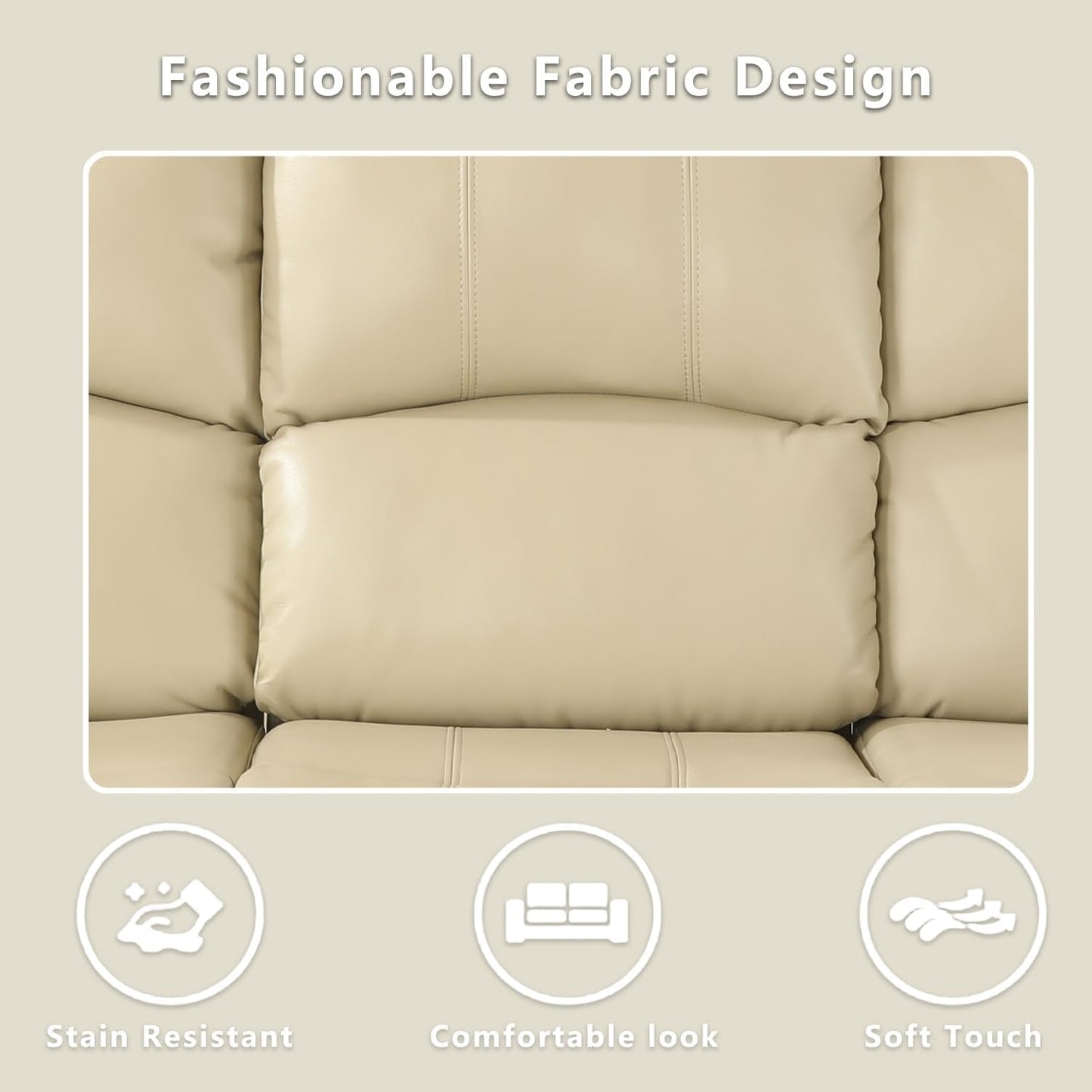 Beige Leather Recliner Sofa Set With Storage And Cup Holder