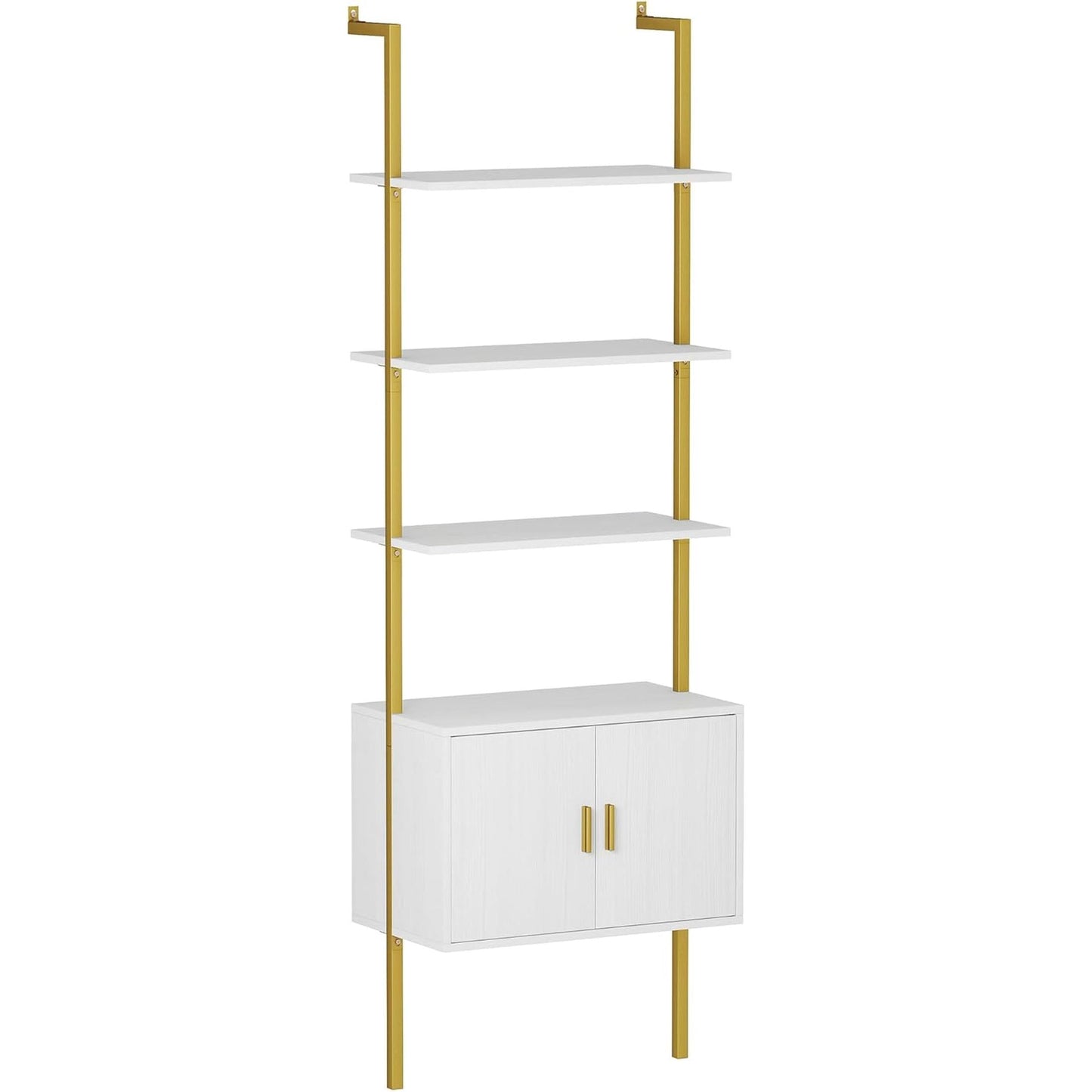 73 Inch Tall Bookshelf With Cabinet Industrial Ladder Wall Shelf White Gold