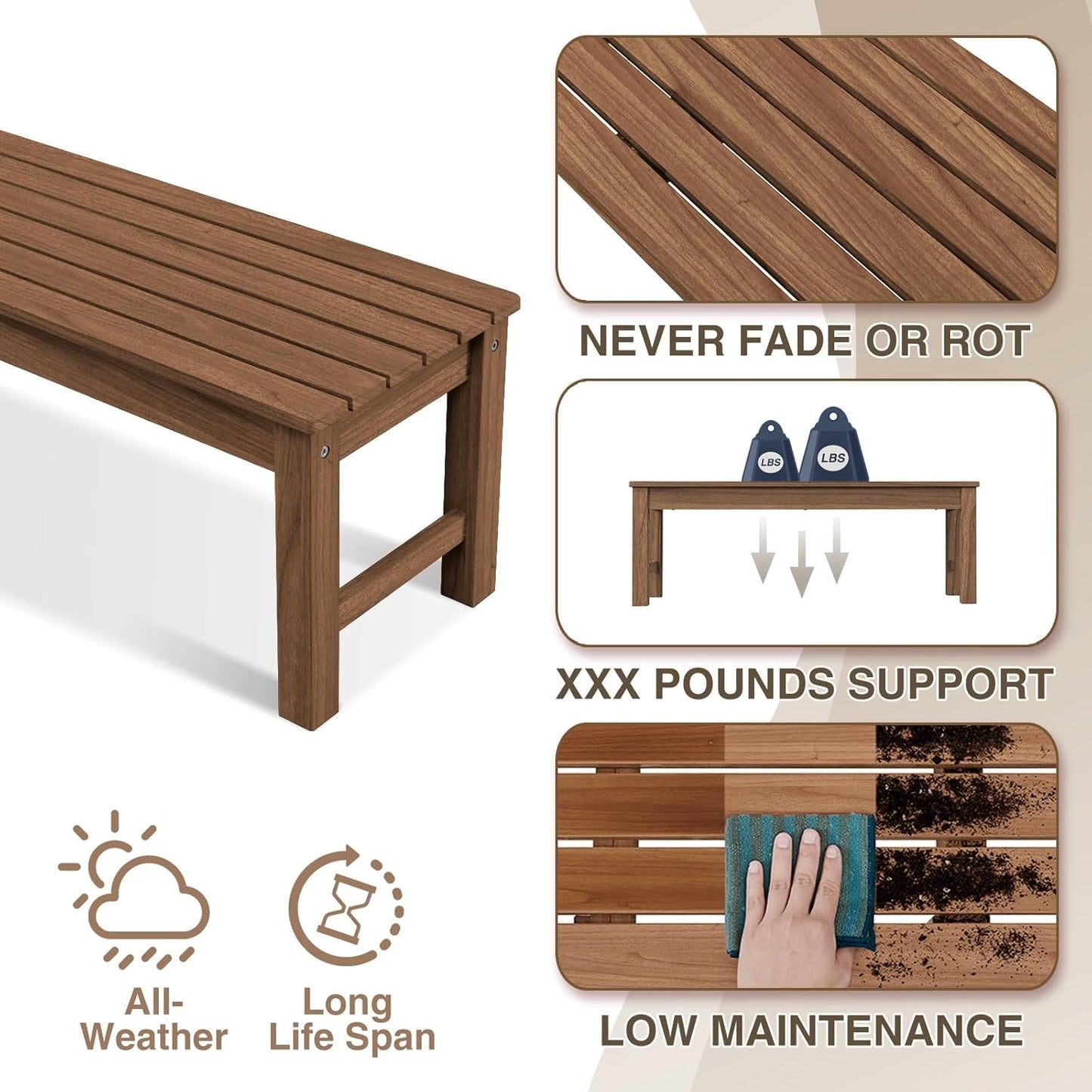 Outdoor Backless Patio Bench for Garden and Porch