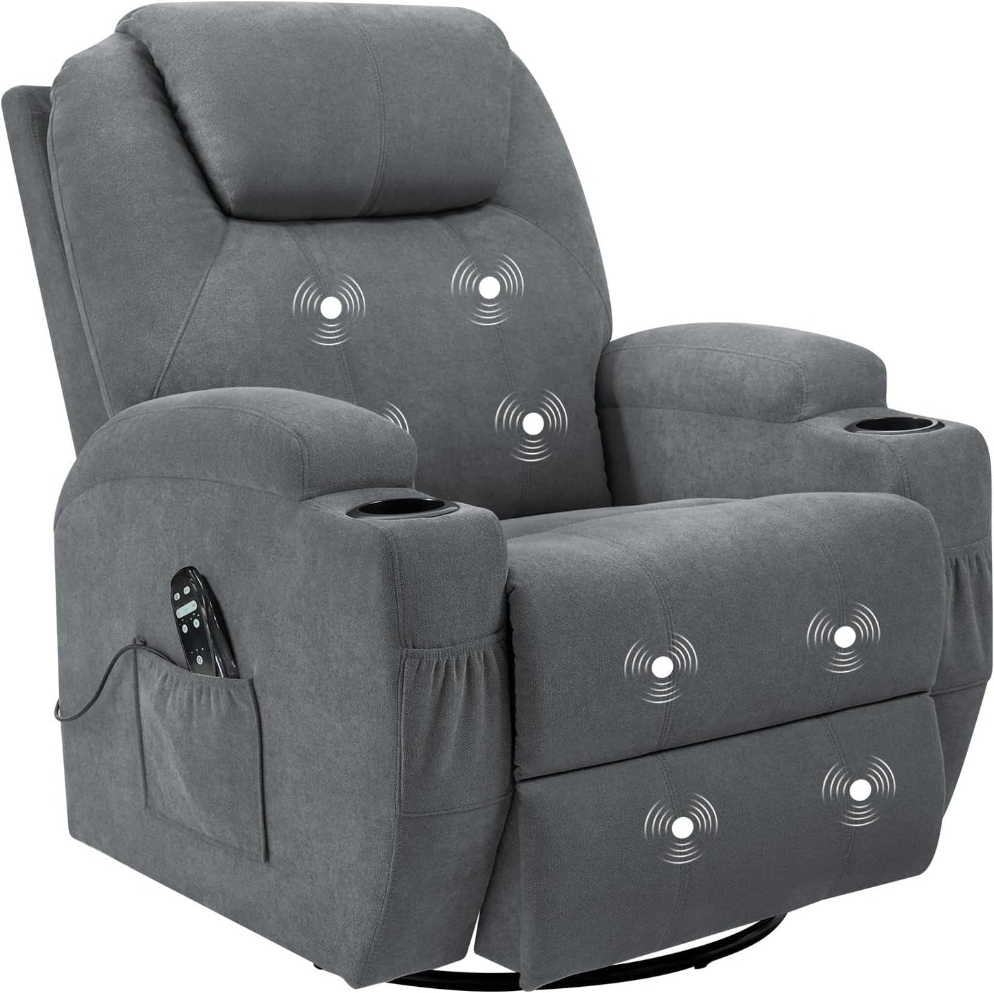 Gray Massaging Recliner With Cupholders Extendable Footrest