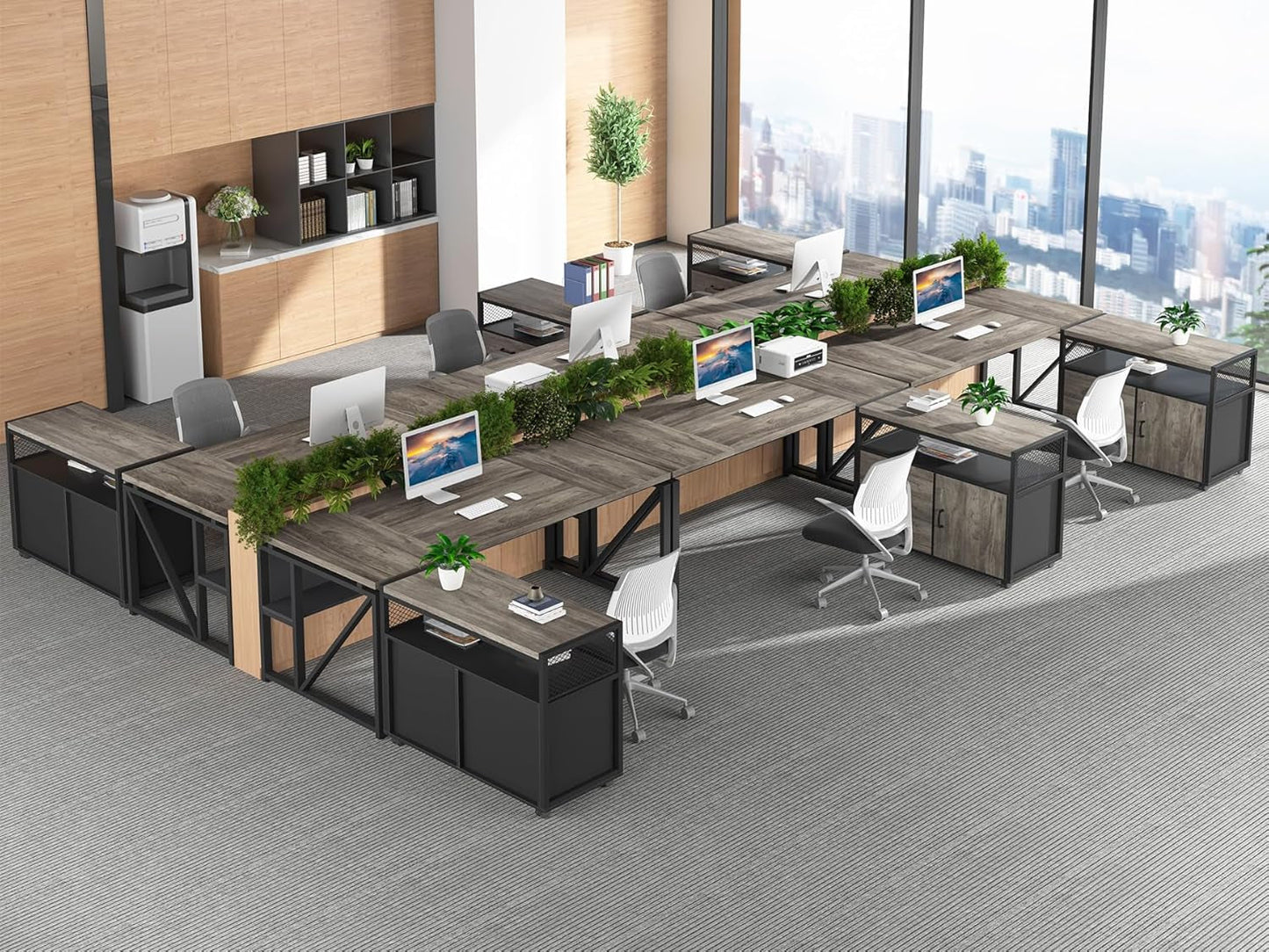 L Shaped Desk With Drawer Cabinet And Lateral File Cabinet 63 Inch Gray