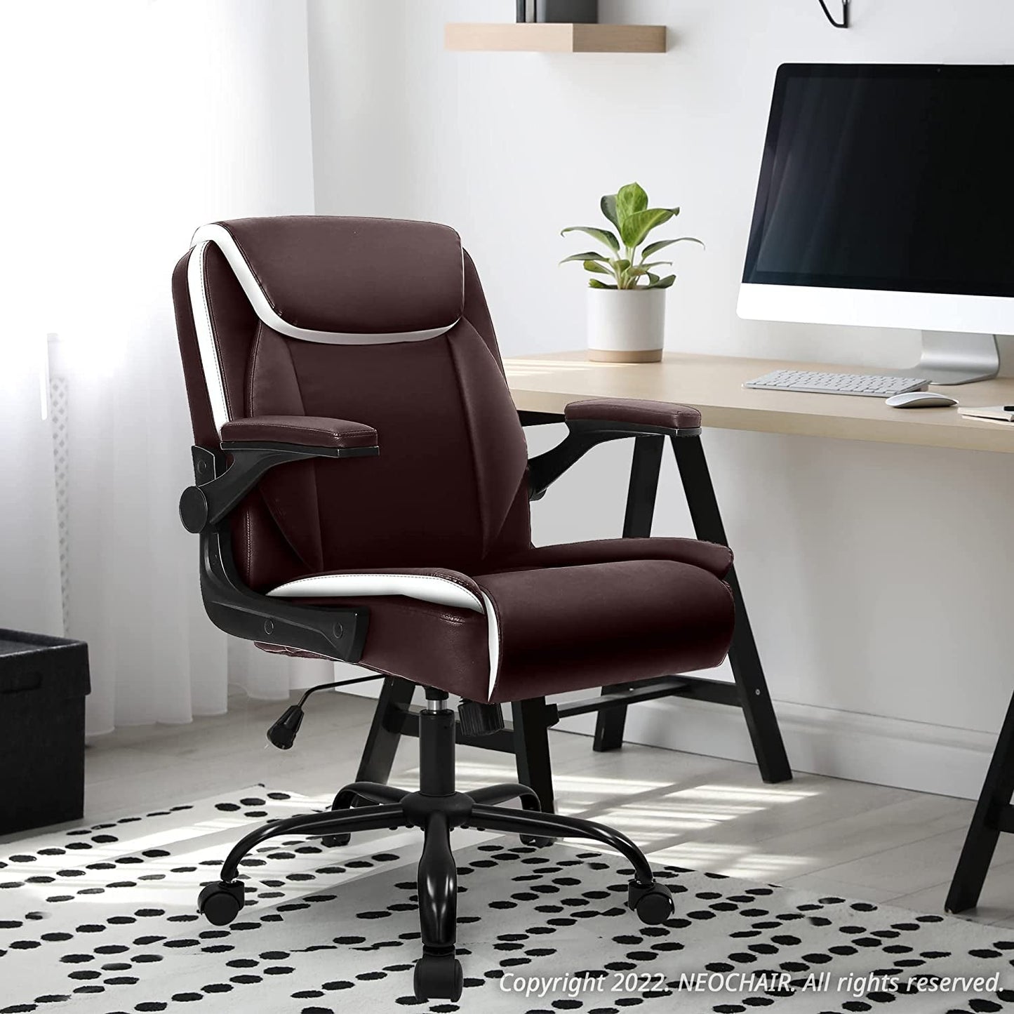 Brown Ergonomic Office Chair With Adjustable Flip Up Arms