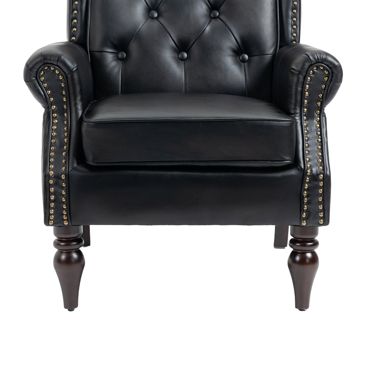 Modern Accent Armchair with Black PU Leather and Wood Legs