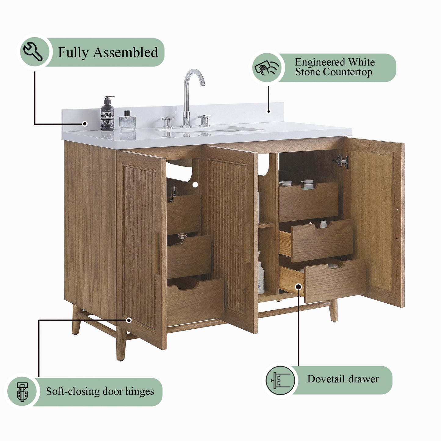 48'' Freestanding Single Sink Light Coffee Bathroom Vanity