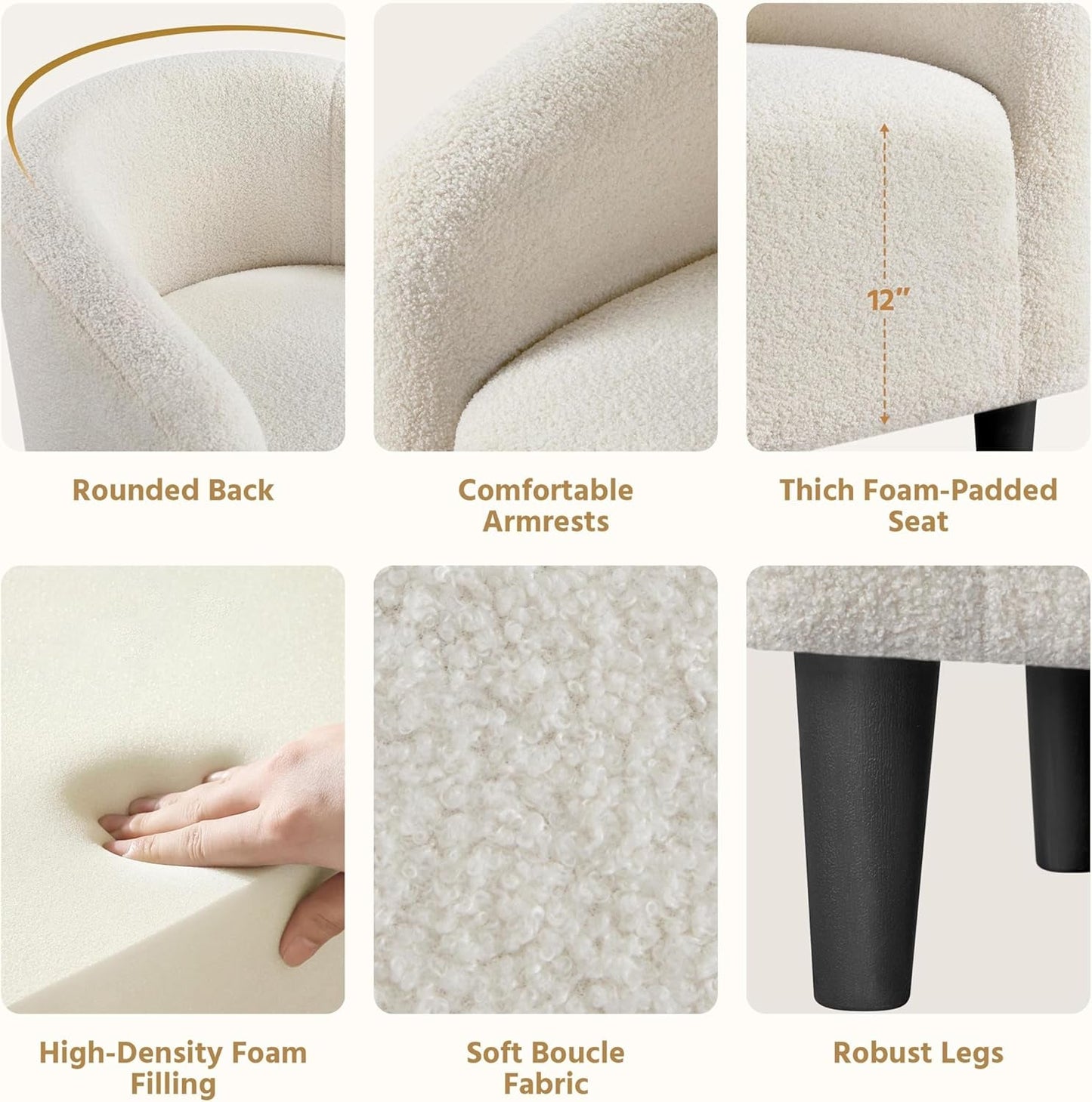 Ivory Barrel Chairs Boucle Living Room Duo Two Piece Set