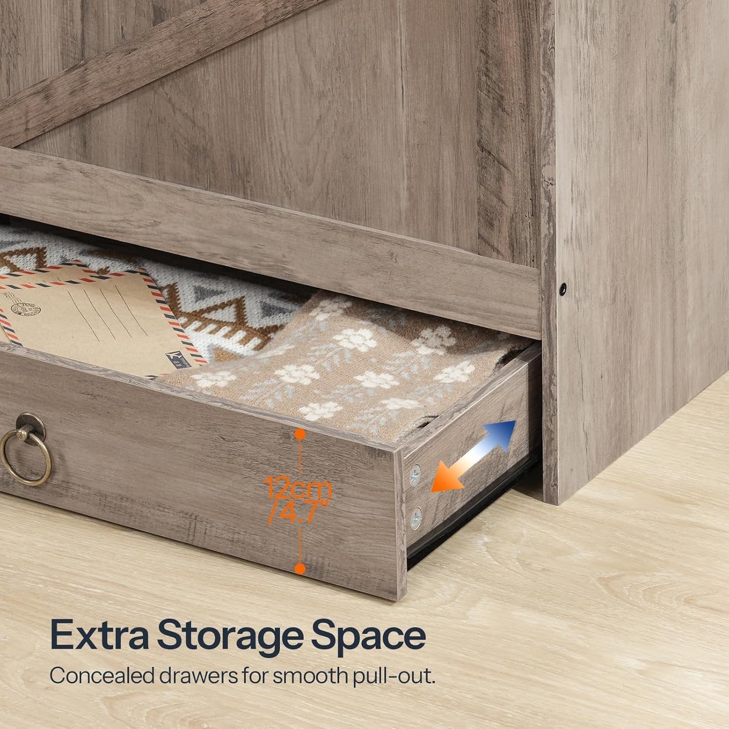 SolidWoodFinish Storage Bench Greige 43Inch Drawer
