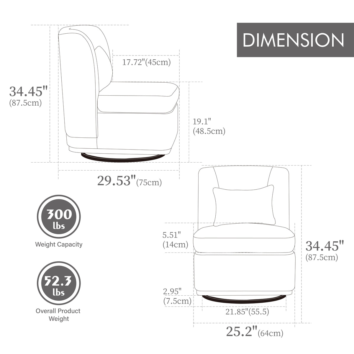25.2" Wide Modern Chenille Swivel Chair