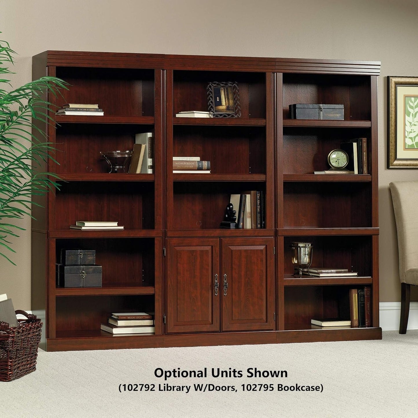 Heritage Hill Library With Doors Bookcase, Classic Cherry Finish, 71 Inch Tall