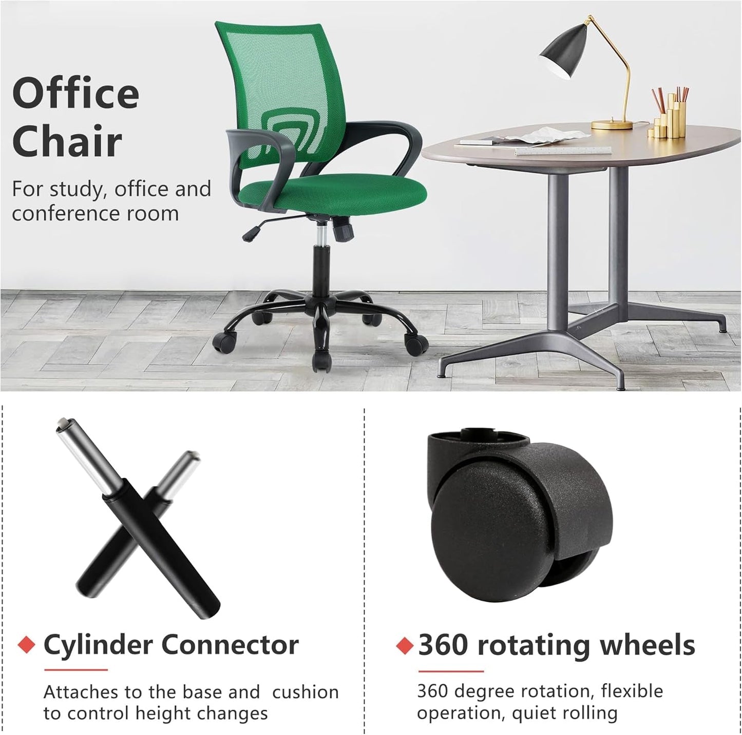 Ergonomic Green Office Chair With Adjustable Lumbar Support