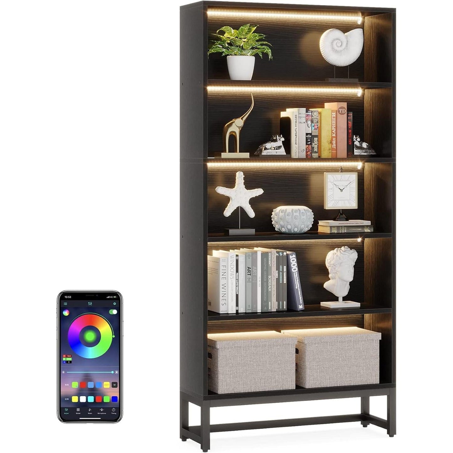 Tall Bookcase 70.8 Inch Led Lights For Living Room